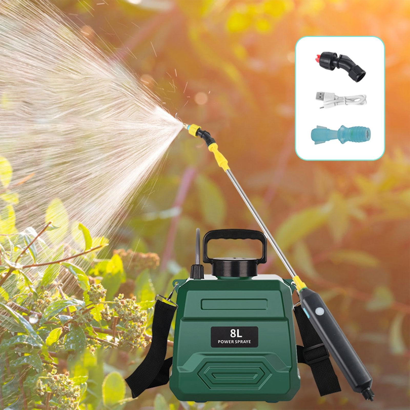 rockible Pulvérisateur électrique de Jardin avec 3 Buses de Brouillard, Poteau Télescopique, Multifonctionnel, Portable pour L'arrosage du Jardin et Le Nettoya, 8 litres Vert