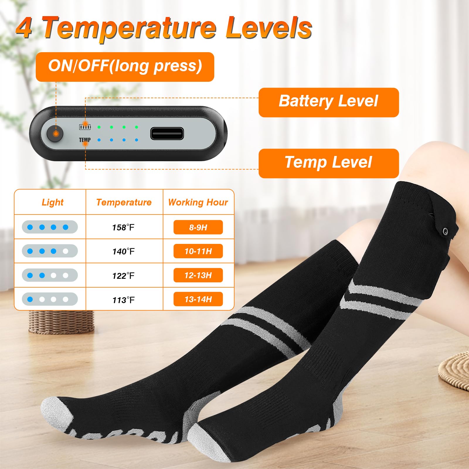 Ferdiiz Rechargeable Heated Socks for Men Women, Upgraded 6000mAh, 4 Levles Electric Heated Sock is Foot Warmer, Machine Washable Thermal Electric Socks, Heated Socks for Hunting, Camping, Skiing