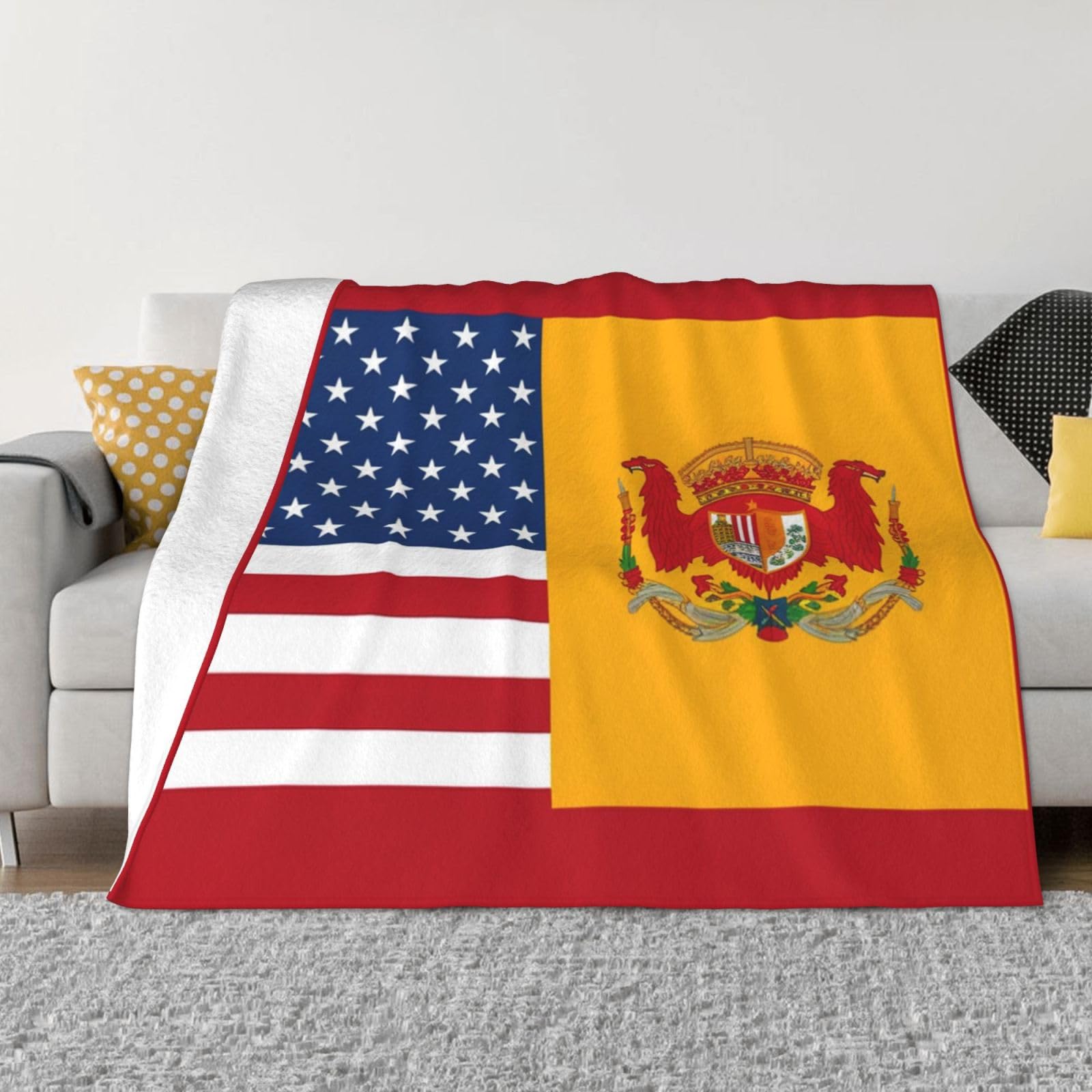 KLOPH American Spain Flag Throw Blanket 80"x60" Flannel Fluffy Warm Blanket for Couch, Reversible Plush Blankets for Bed, Comfy Fuzzy Blanket for Sofa, Plush Lightweight-Blankets for All Season