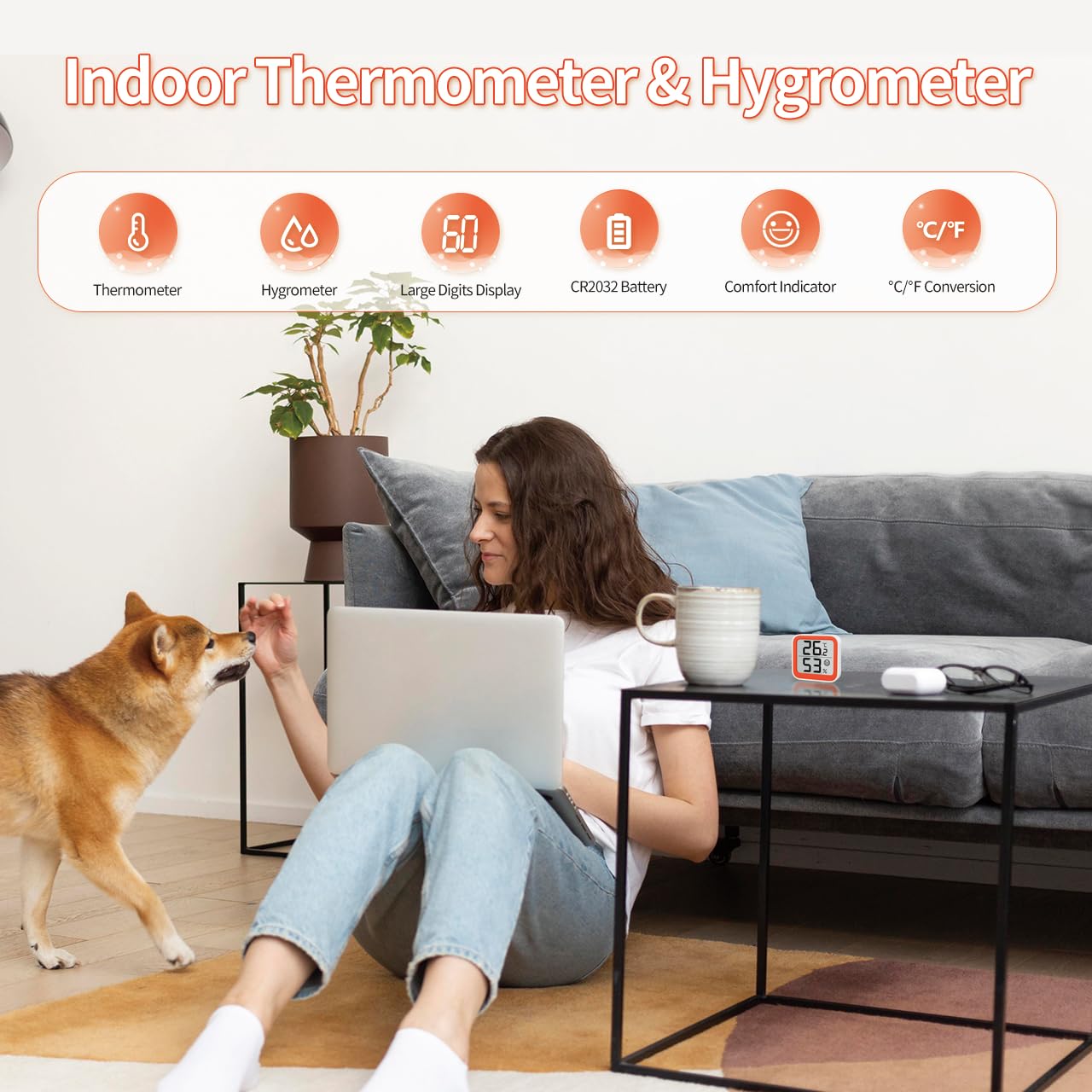 NOKLEAD Termometro Misuratore di umidità Interno Mini igrometro Monitor Dispositivo di misurazione della temperatura ambiente,Arancia(2)