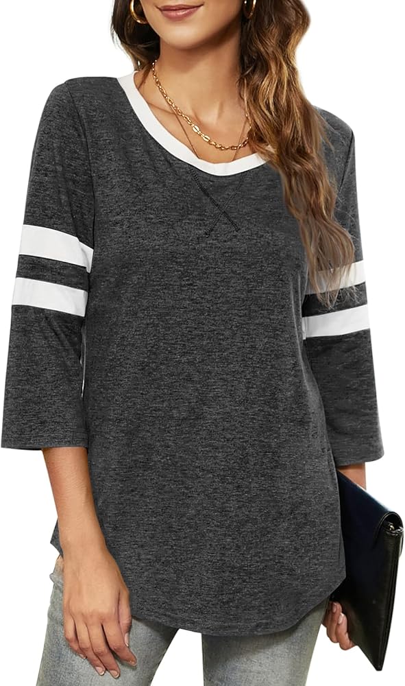 HOCOSIT Women's 3/4 Sleeve V Neck Henley Color Block Tshirts