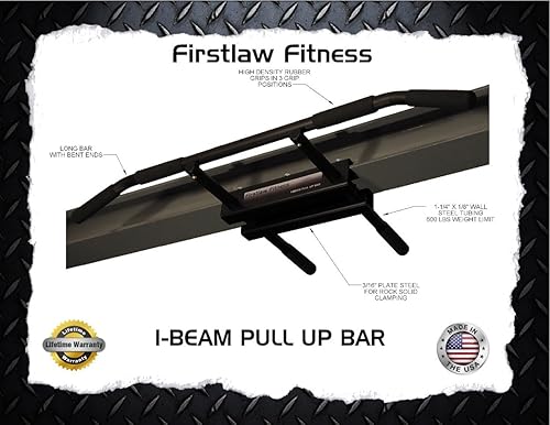 Miniatura 5 de Firstlaw Fitness - Límite de peso de 600 libras - Barra de dominadas I-Beam - Barra larga con extremos doblados - Empuñaduras de goma duraderas -