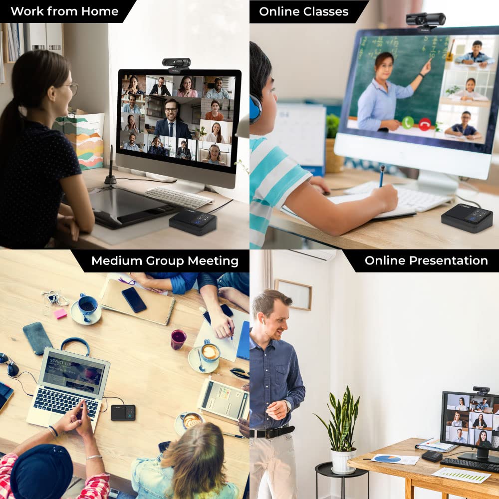 AVerMedia AS311 AI Speakerphone - Suppression des Bruits de Fond par IA, Captation de la Voix Optimisée, USB Plug and Play, Micro et Haut-Parleur de Visioconférence pour Le Télétravail Noir