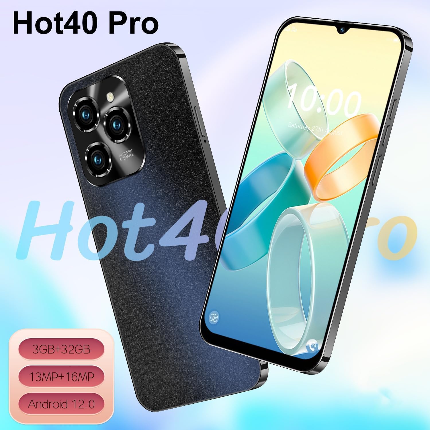Téléphone Portable 4G, écran HD de 6,3 Pouces, mémoire ROM de 32 Go (Extension jusqu'à 256 Go), système d'exploitation Android 12.0, Smartphone Face ID/GPS/WiFi/OTG/Double SIM (White)