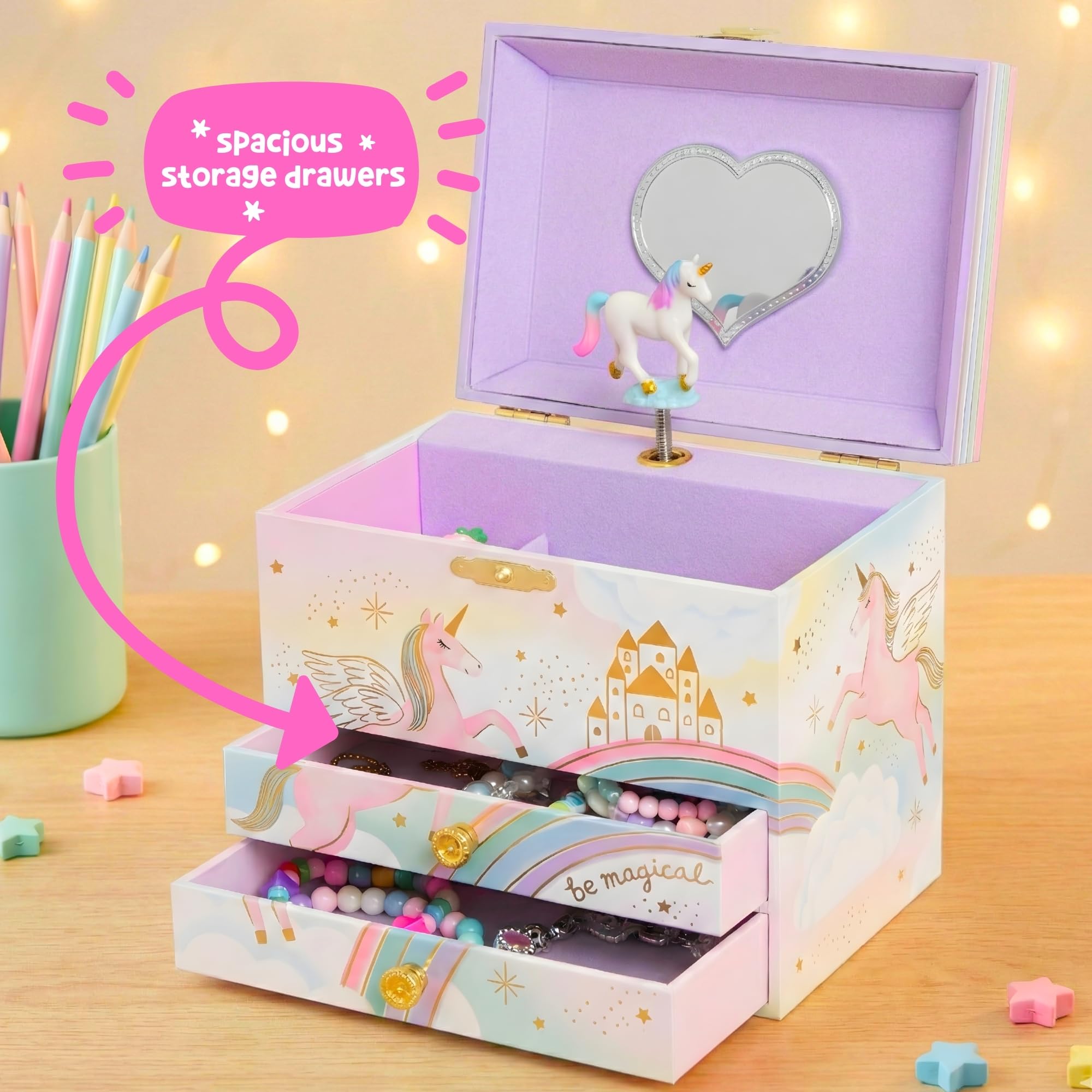 Boîte à Bijoux Musicale Licorne Giggle & Honey Pour Filles - Avec Miroir Et Danseuse 3-10 Ans