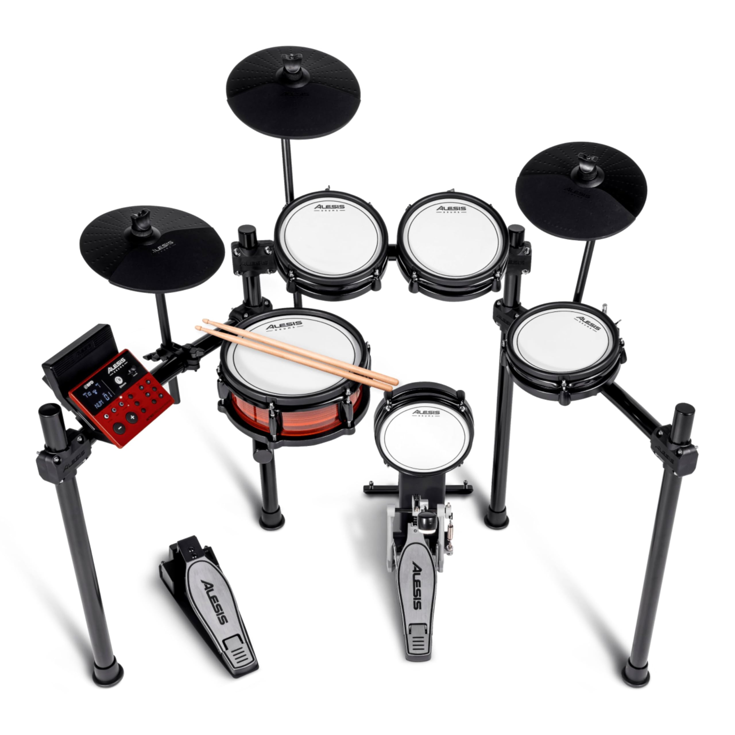 Alesis Nitro Pro - Set de Batería Electrónica con Parches de Malla Doble Zona, 500+ Sonidos BFD, Bluetooth, Drumeo, MIDI USB, Compatible con Doble Pedal