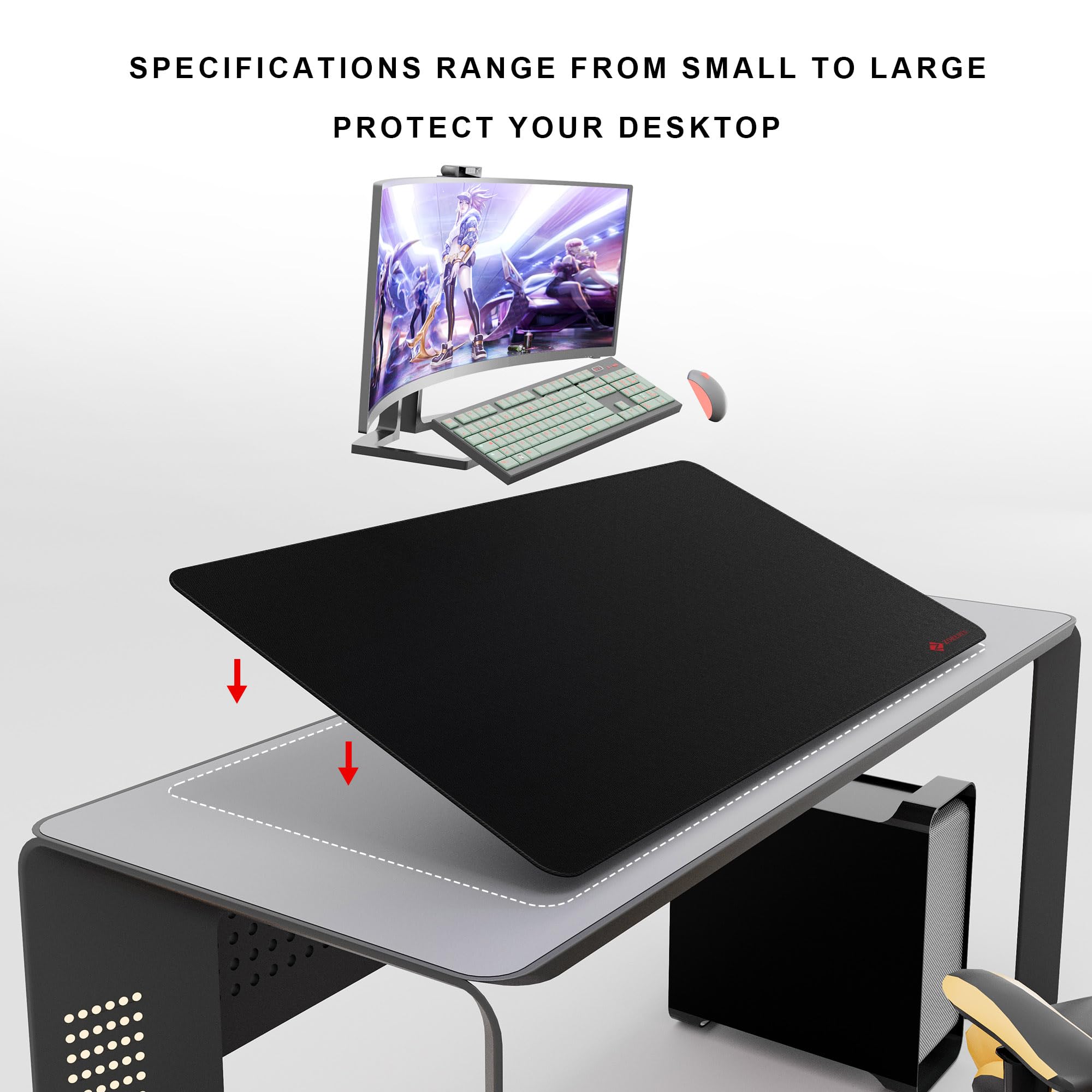 ZORESYN Tappetino da scrivania oversize (120 x 60 cm), tappetino per mouse extra largo per una protezione completa della scrivania, tessuto liscio con perimetro cucito, antiscivolo, per giocatori