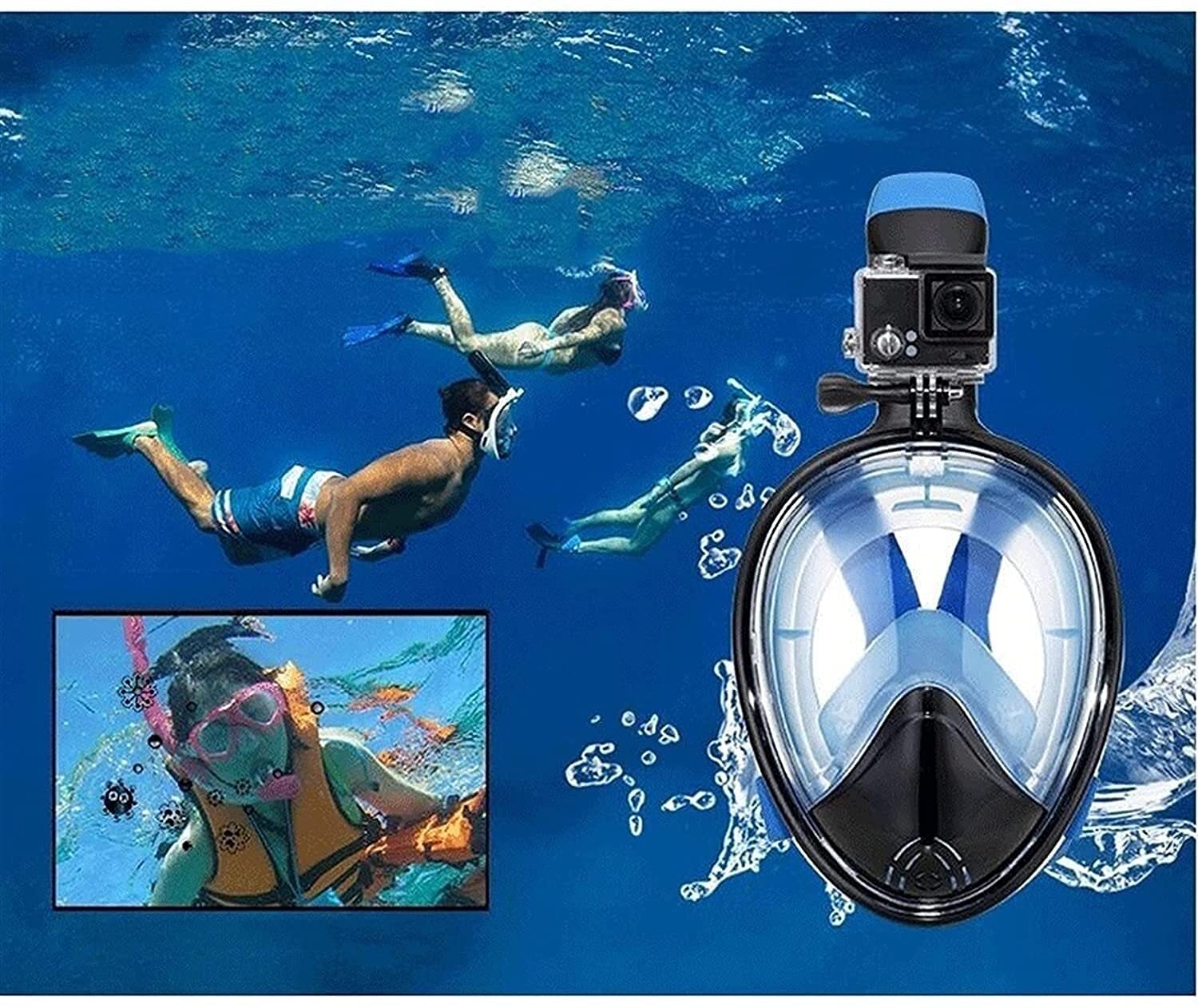 Maschera da Snorkeling Integrale in Silicone, boccaglio subacqueo a 180°, Maschera da Sub a Bocca Piatta di Tipo Asciutto Adatta per Adulti e Bambini
