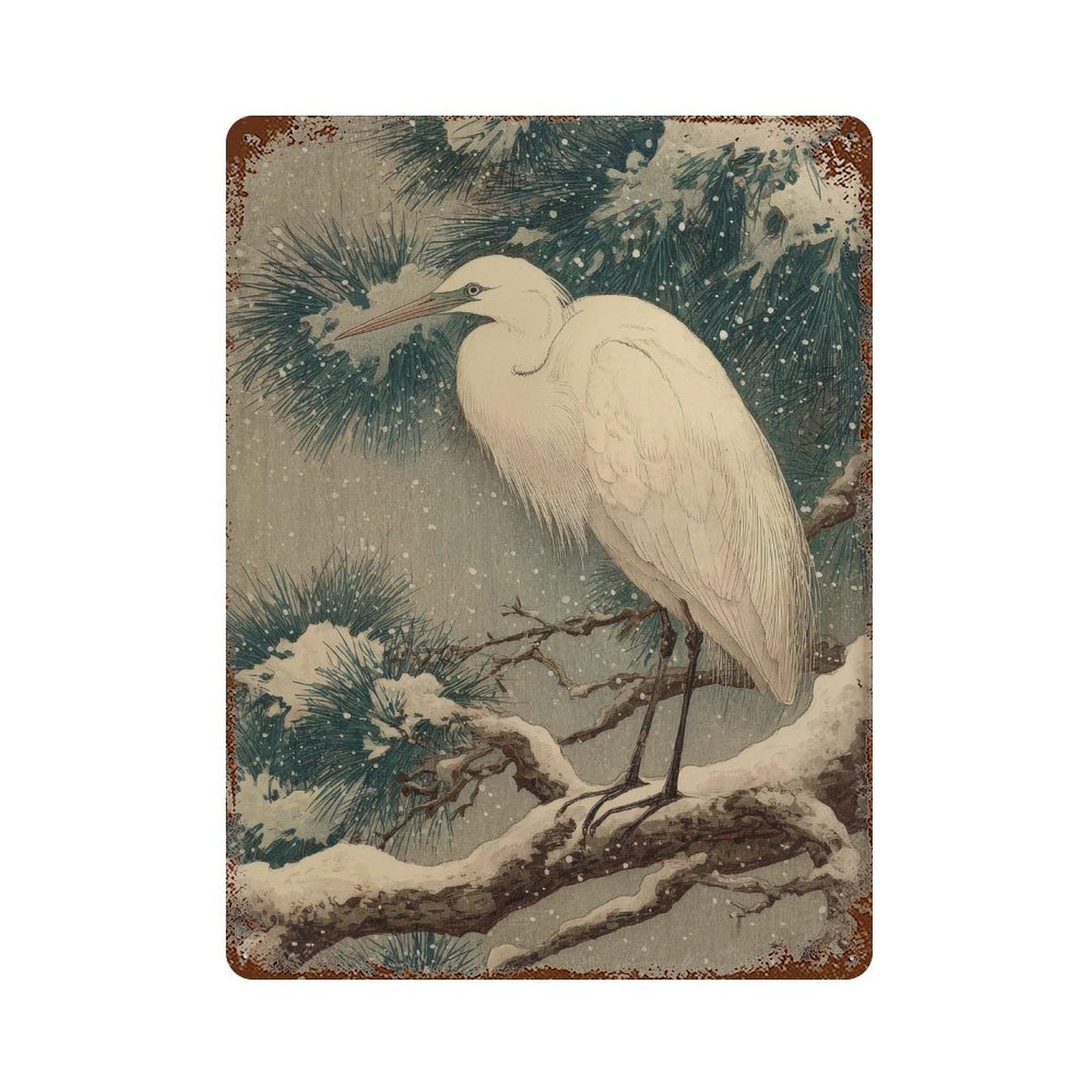 xiaoxiaoshen Egret Bird. Japanese Ukiyo1 Wall Decor Art Metal Tin Poster Modern Home Decor Art Home Bar Shop Decorations Vintage Sign 40x30cm