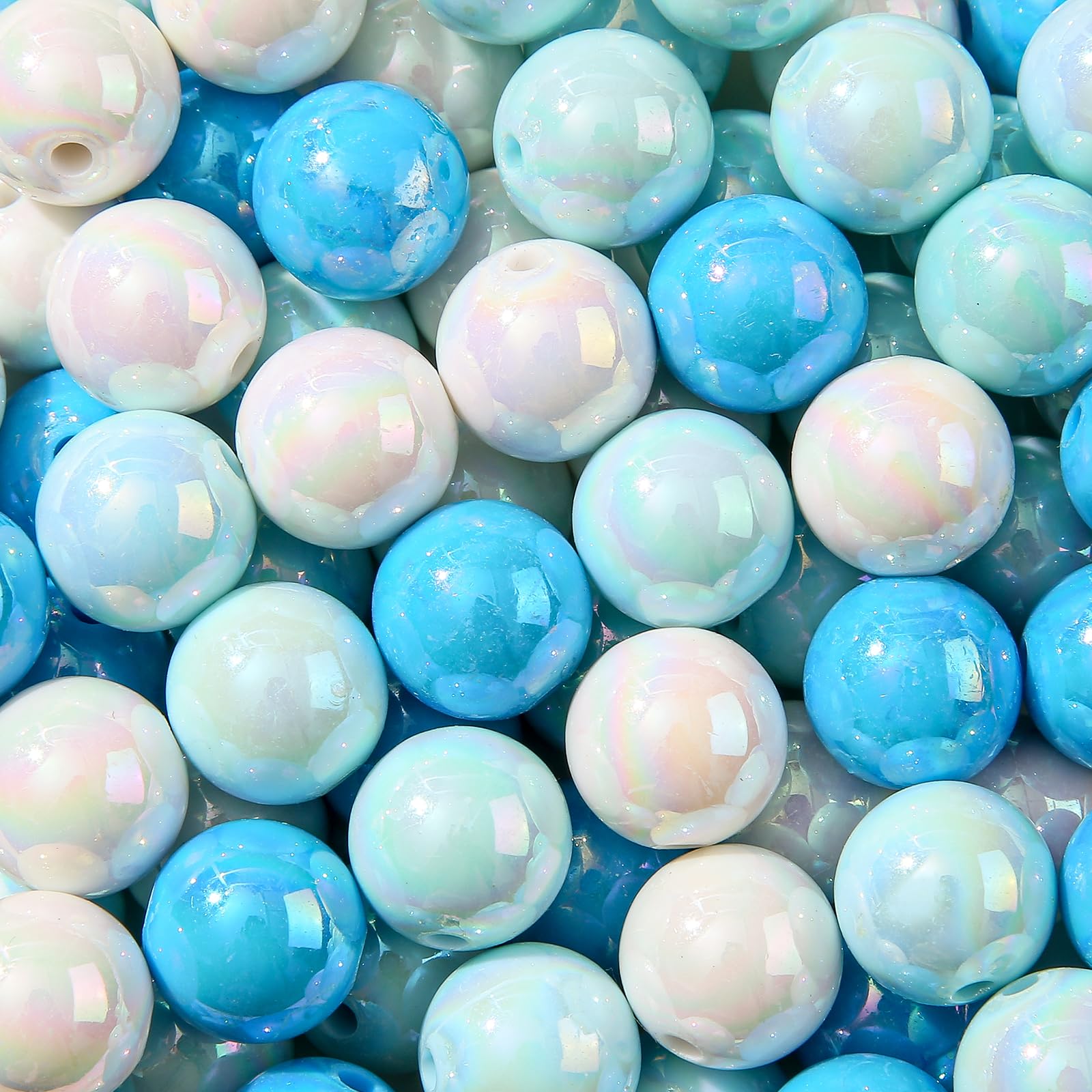 ANCADN 16mm Acrylic Beads 100pcs Chunk Bubblegum Bead Beads for Pens for Necklace Jewelry Bracelets DIY Crafts Making (bluewhite)