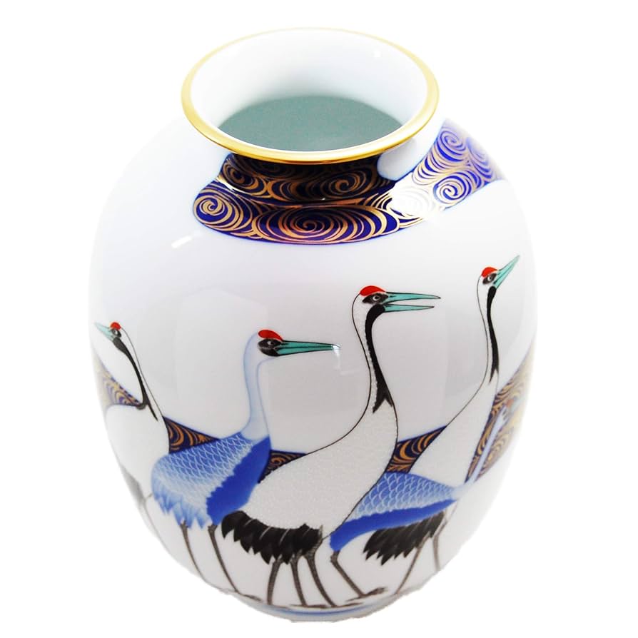 【極美品】香蘭社　光琳鶴　花瓶 極美品】香蘭社 光琳鶴 花瓶