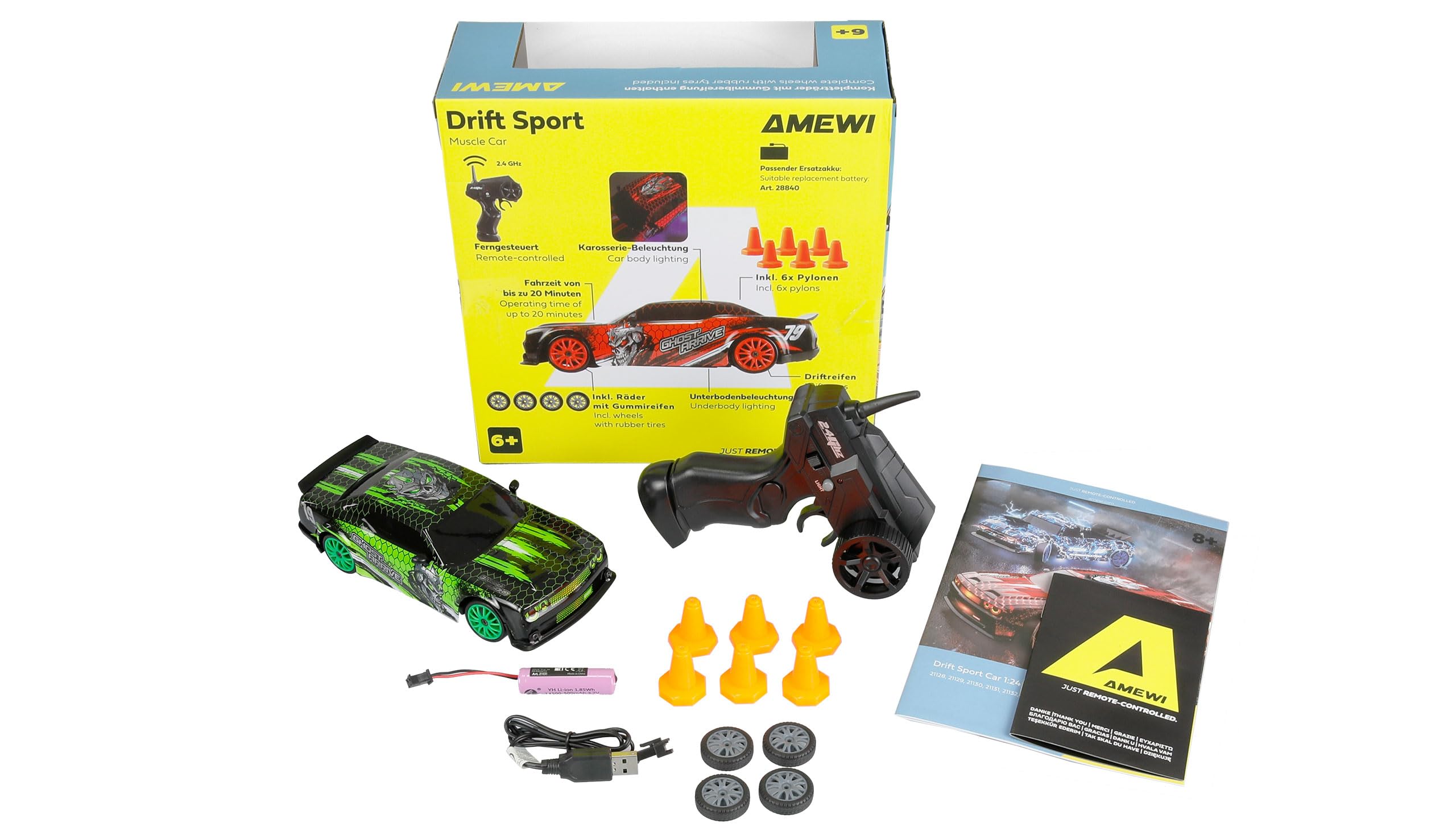 Remote Controlled Drift Sport Muscle Car with Underbody Lighting 4WD 1:24 RTR Green Children from 6 Years