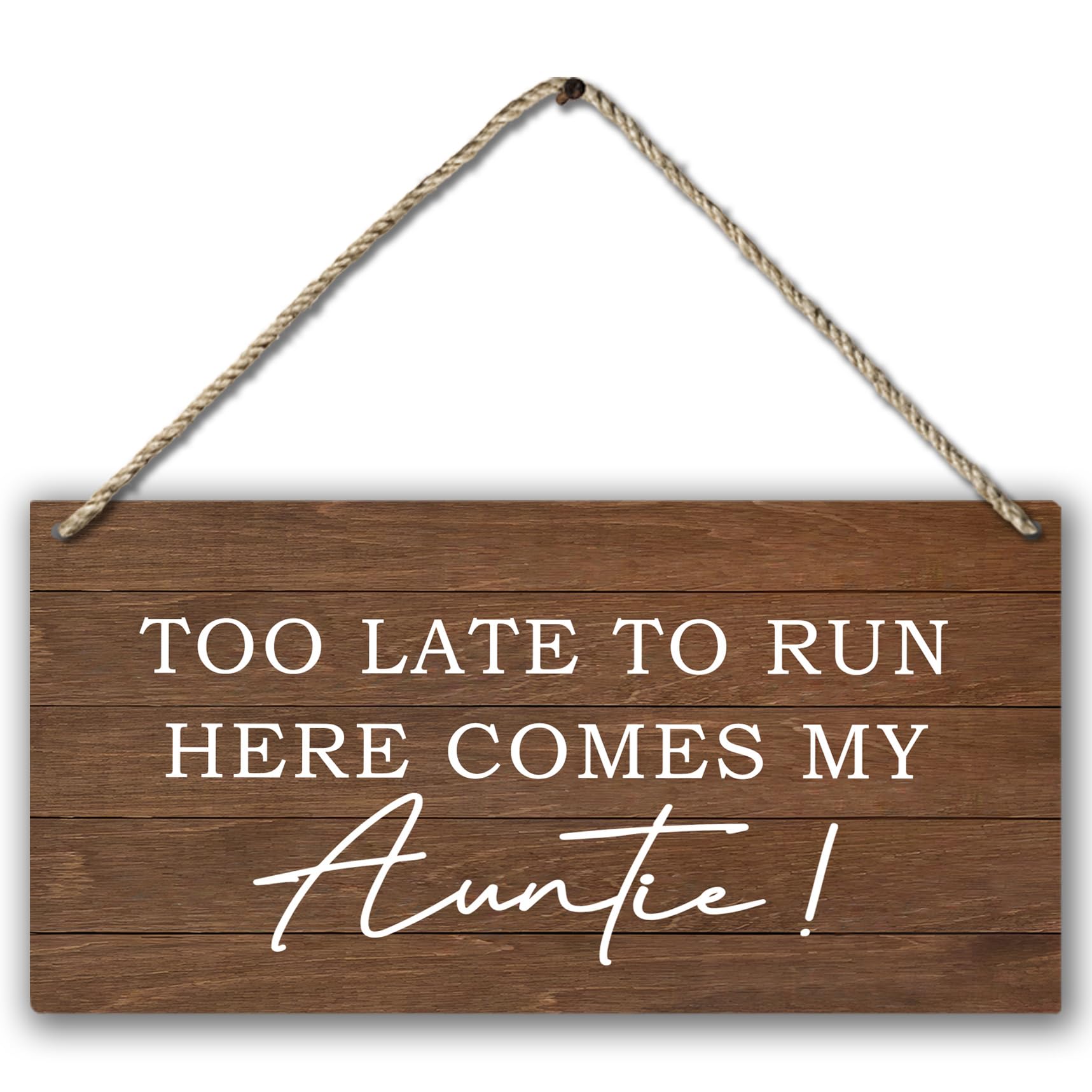 PHAMTE Ring Bearer Sign,Ring Bearer Wedding Too Late to Run Here Comes My Auntie Plaque Sign Wall Hanging,Rustic Wedding Decor 12 x 6 Inches