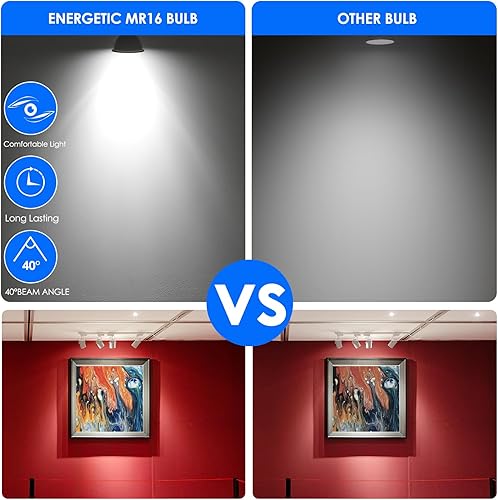 Miniatura 10 de Energetic - Bombilla LED MR16 regulable de 6 W y 12 V, equivalente a halógeno de 50 W, CRI 90+, base de dos pines GU5.3, ángulo de haz de 40 grados,