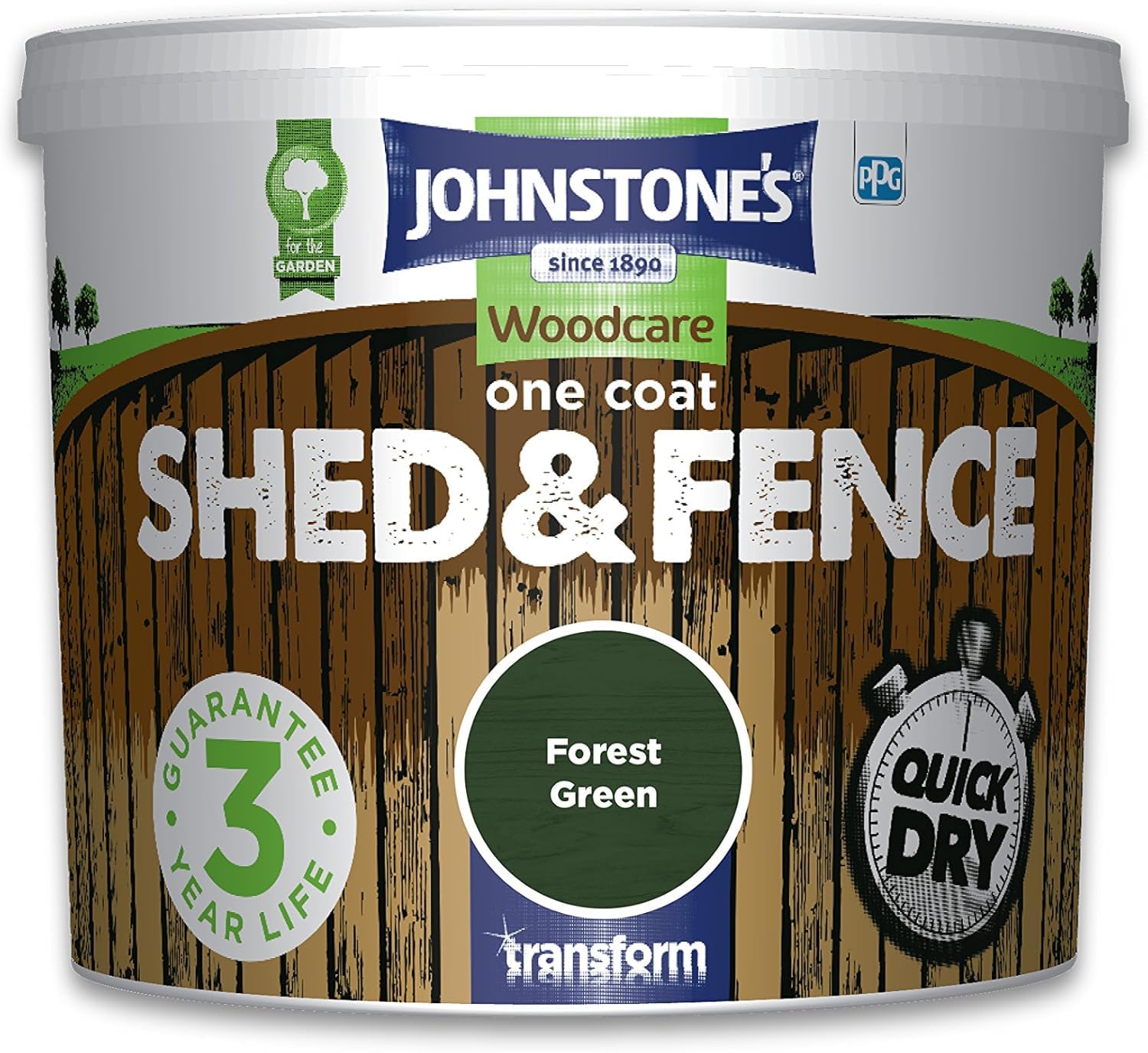 One Coat Quick Dry Shed & Fence Treatment 5L – Exterior Wood Protection for Sheds, Fences & Garden Timber – Forest Green Finish