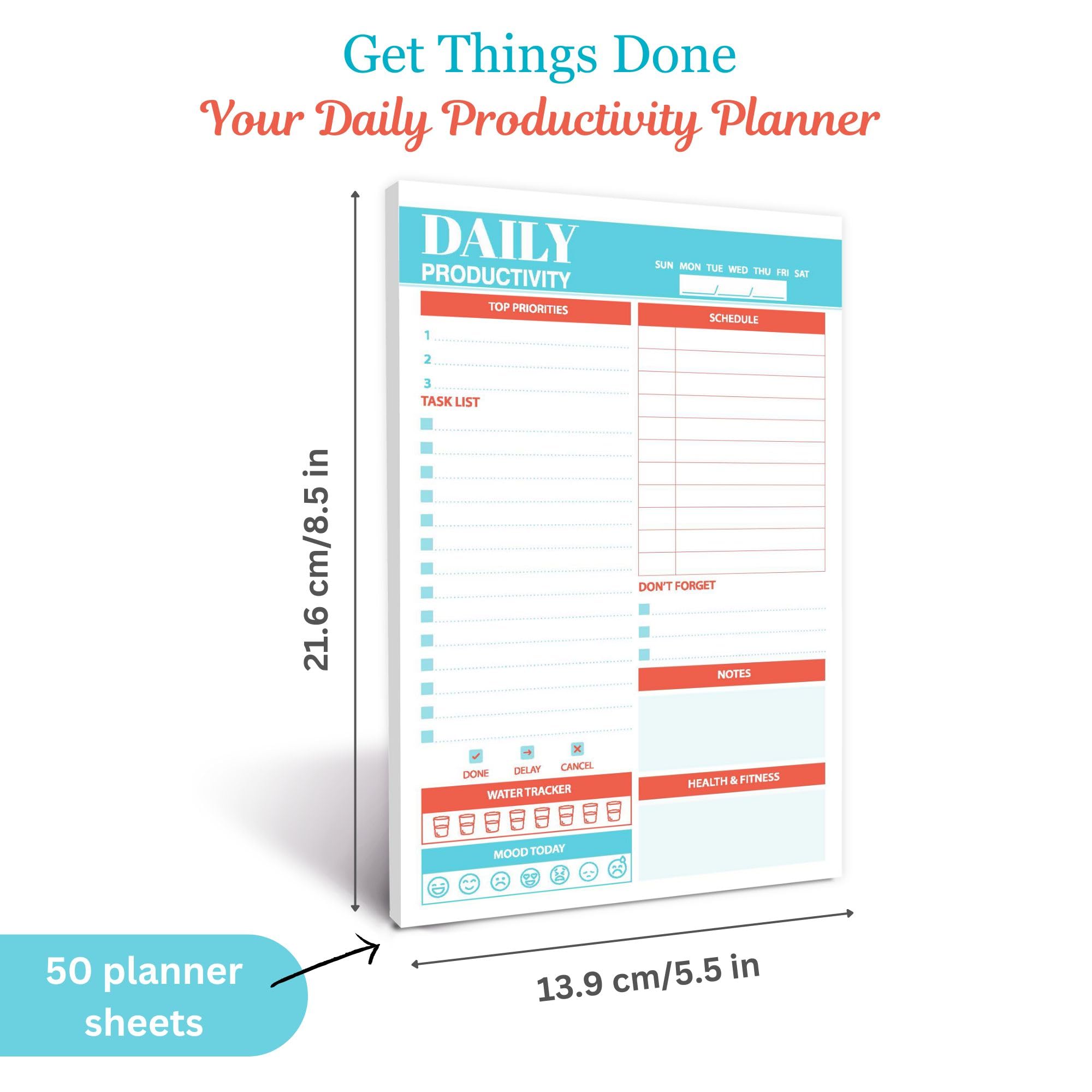 Doodle To Do List Notepad | Undated Daily Planner Pad with 50 Tear-Off Sheets | Hourly Schedule + Task Checklist | A5 Size | 90 GSM Paper | Office, Home & School Organizer 2