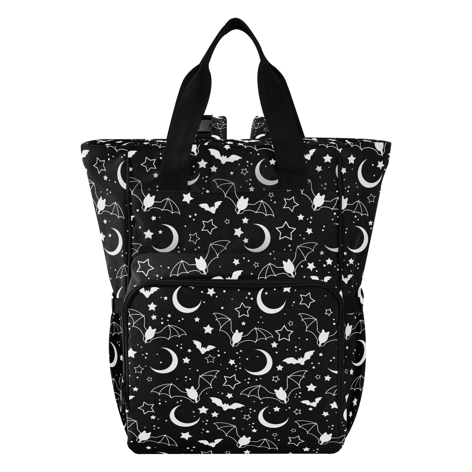 ALAZA Baby Changing Bag Backpack, Nappy Changing Bags Gothic Bats Moons and Stars Multi-Functional Diaper Bag Tote Large Capacity Mum Dad Backpack