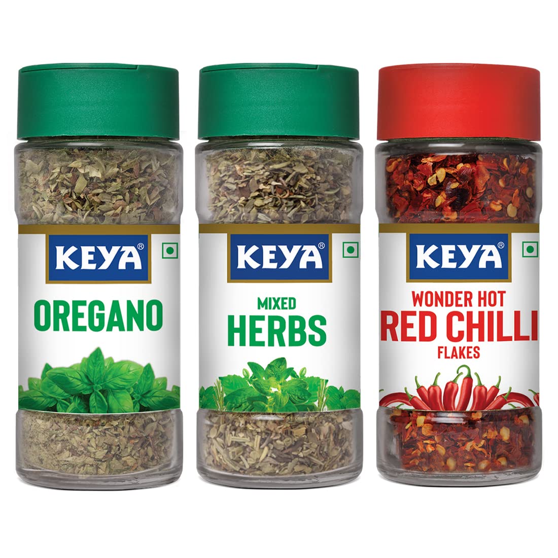 KEYA Combo of Oregano 15gm, Mixed Herbs 25gm, Red Chilli Flakes 40gm
