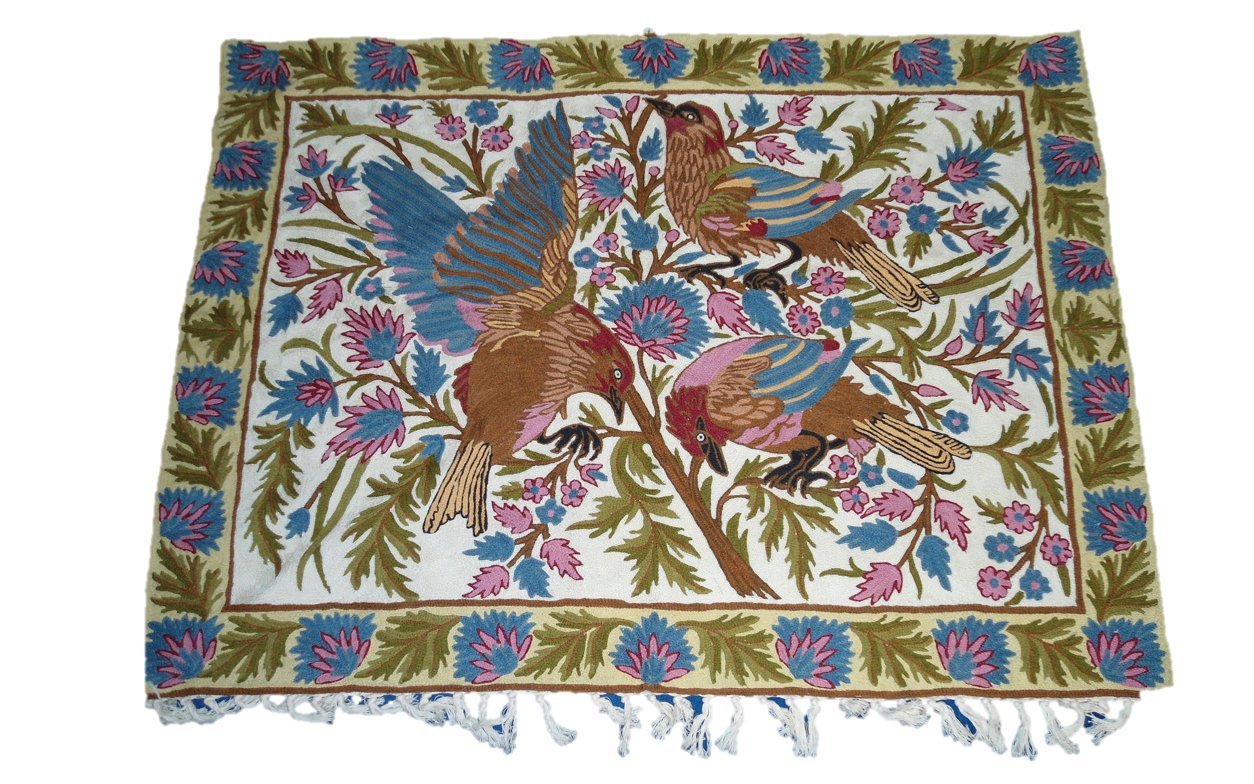 Buy Handmade Kashmir wool rug chain stitch pictorial eagle crewel ...