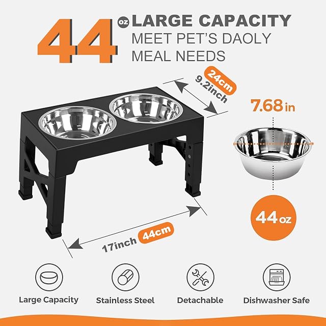 Foto 5 de 7 de PETCUTE Comedero Elevado para Perros, Alimentador 5 Alturas Ajustables