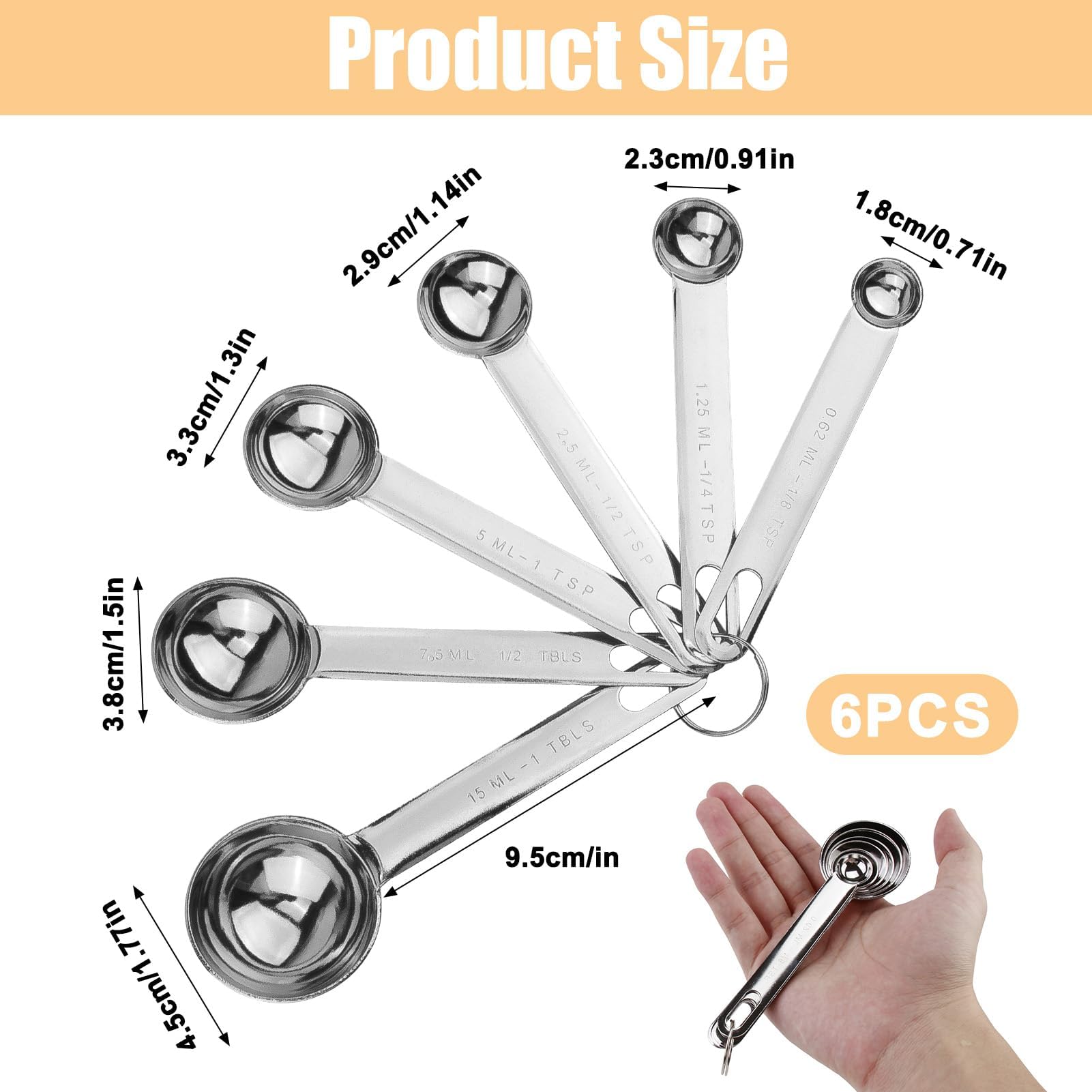 2 Cucchiai Dosatori In Acciaio Inox 15 Ml - Set Misurini Per Spezie, Caffè, Latte In Polvere - Per Cucina E Forno - 3