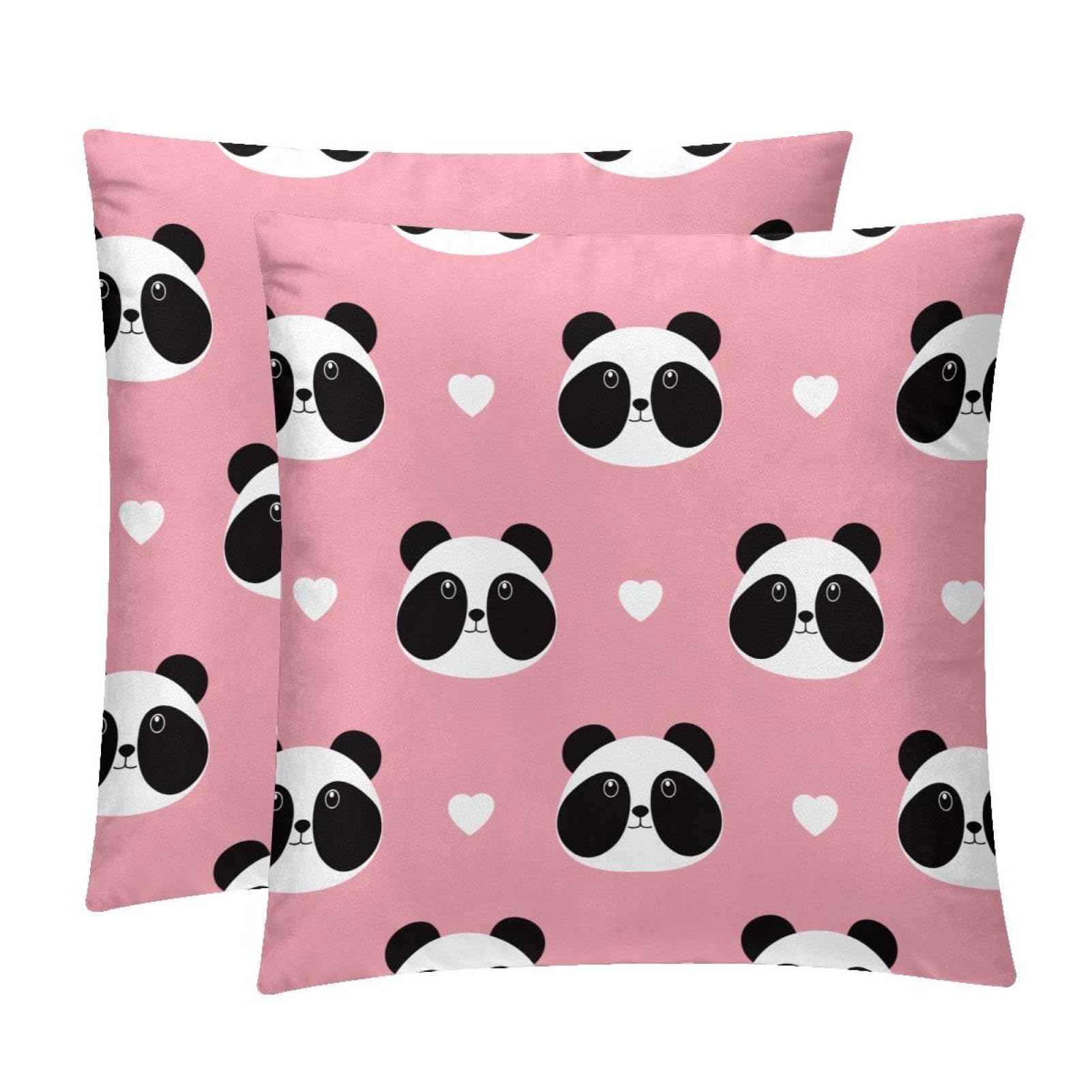 TDGKPZ Cute Pink Panda Throw Pillow Cases 2 Pack Pillowcases Zipper Cushion Covers For Bedroom Living Room 50x50cm