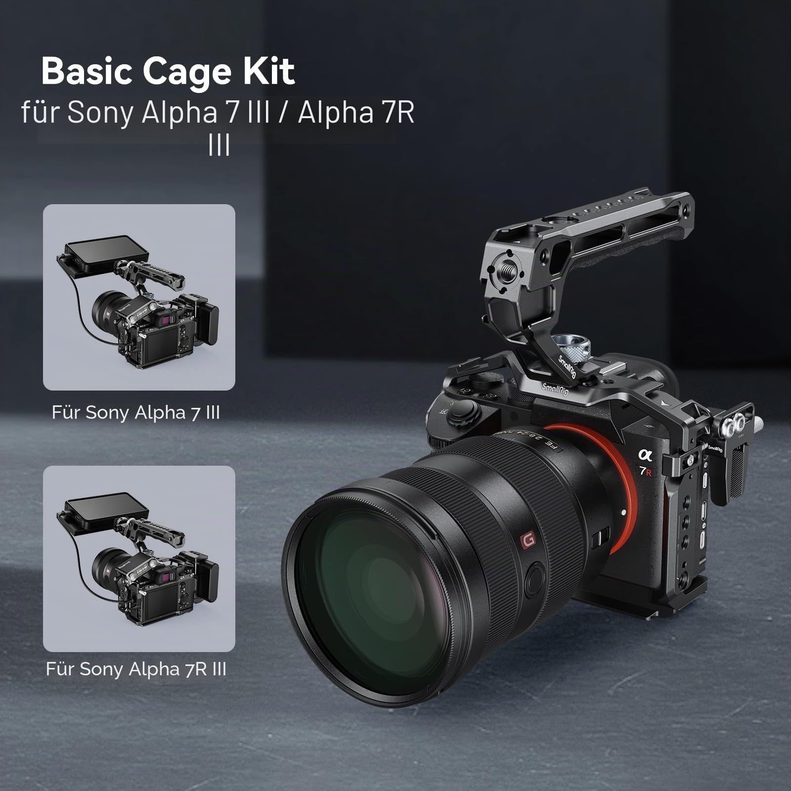 SMALLRIG A7 III / A7R III Kamerakäfig-Set für Sony Alpha 7 III/Alpha 7R III, vollständiger Käfig mit oberem Griff für ARRI und Kabelklemme, integrierter Kaltschuh und NATO-Schienen – 4198