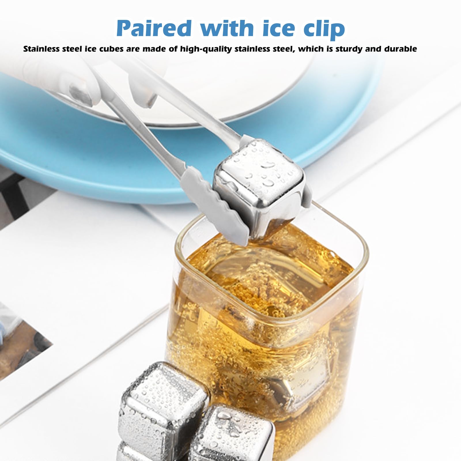 Piedras De Whisky Premium: 12 Piezas Cubos De Hielo De Acero Inoxidable 304, Enfriamiento Rápido Y Duradero, para Whisky, Vino, Cócteles Y Otras Bebidas (2.7X2.7X2.7cm)