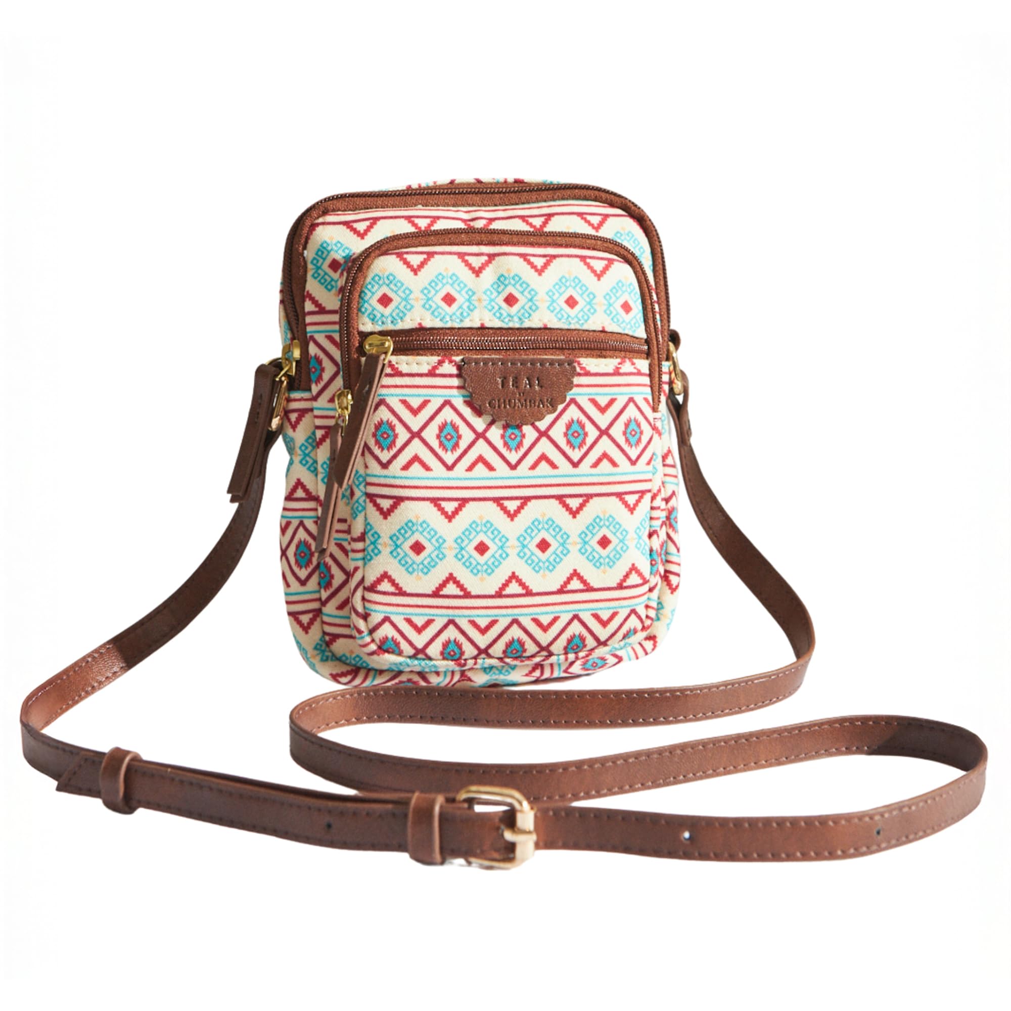 TEAL BY CHUMBAK Women's Crossbody Sling Bag, Printed Canvas Box Bag with PU Accents, Zipper Closure, Compact and Stylish Daily Use Shoulder Bag for Office, College, Travel and Casual Outings