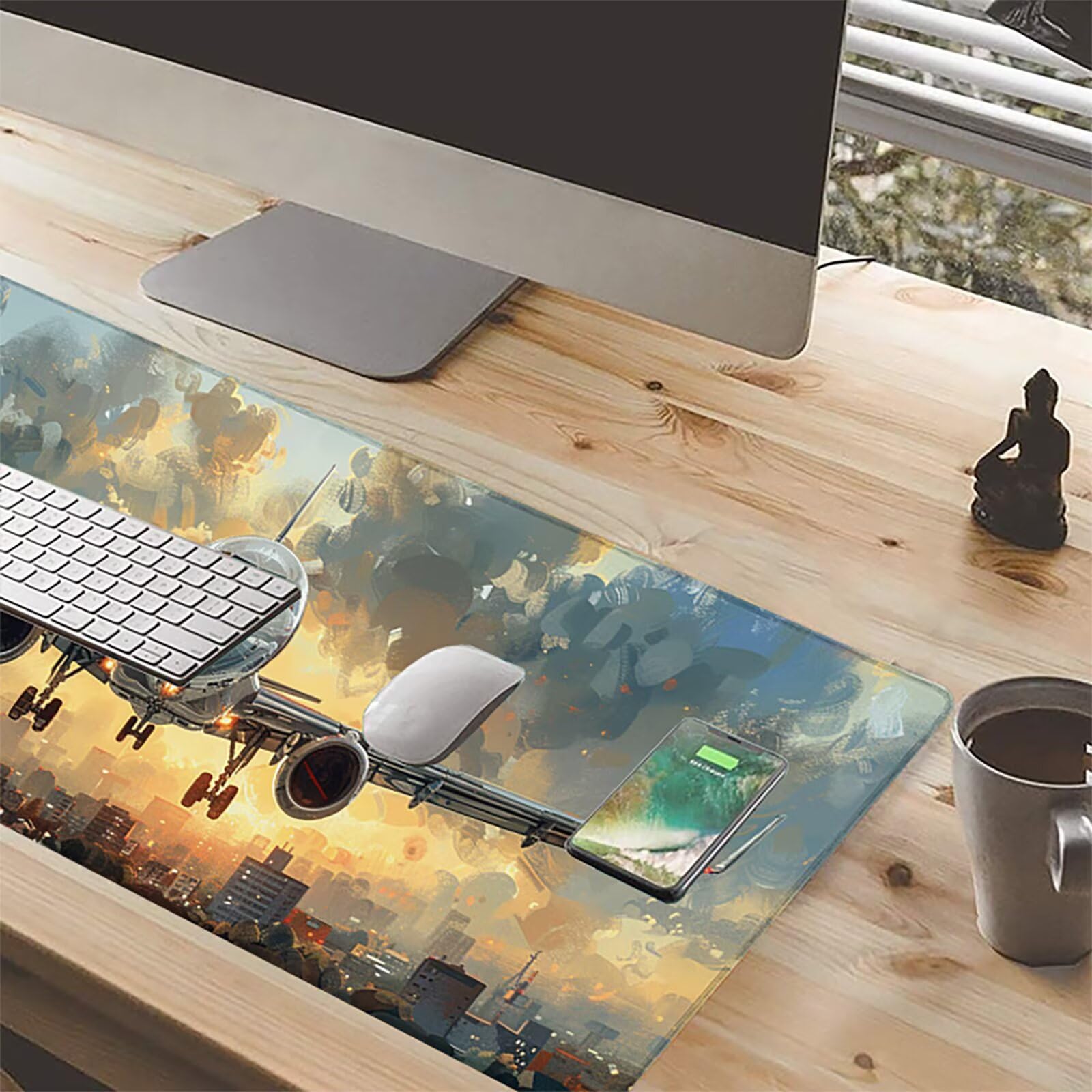 Aereo Tappetino Mouse XXL 1200x600 mm Tappetino Mouse Giallo Gomma Antiscivolo Sottomano Scrivania, Migliora Precisione e Velocità Mouse Pad per Ufficio Gaming Accessori Scrivania, Regalo Uomo, 9-7