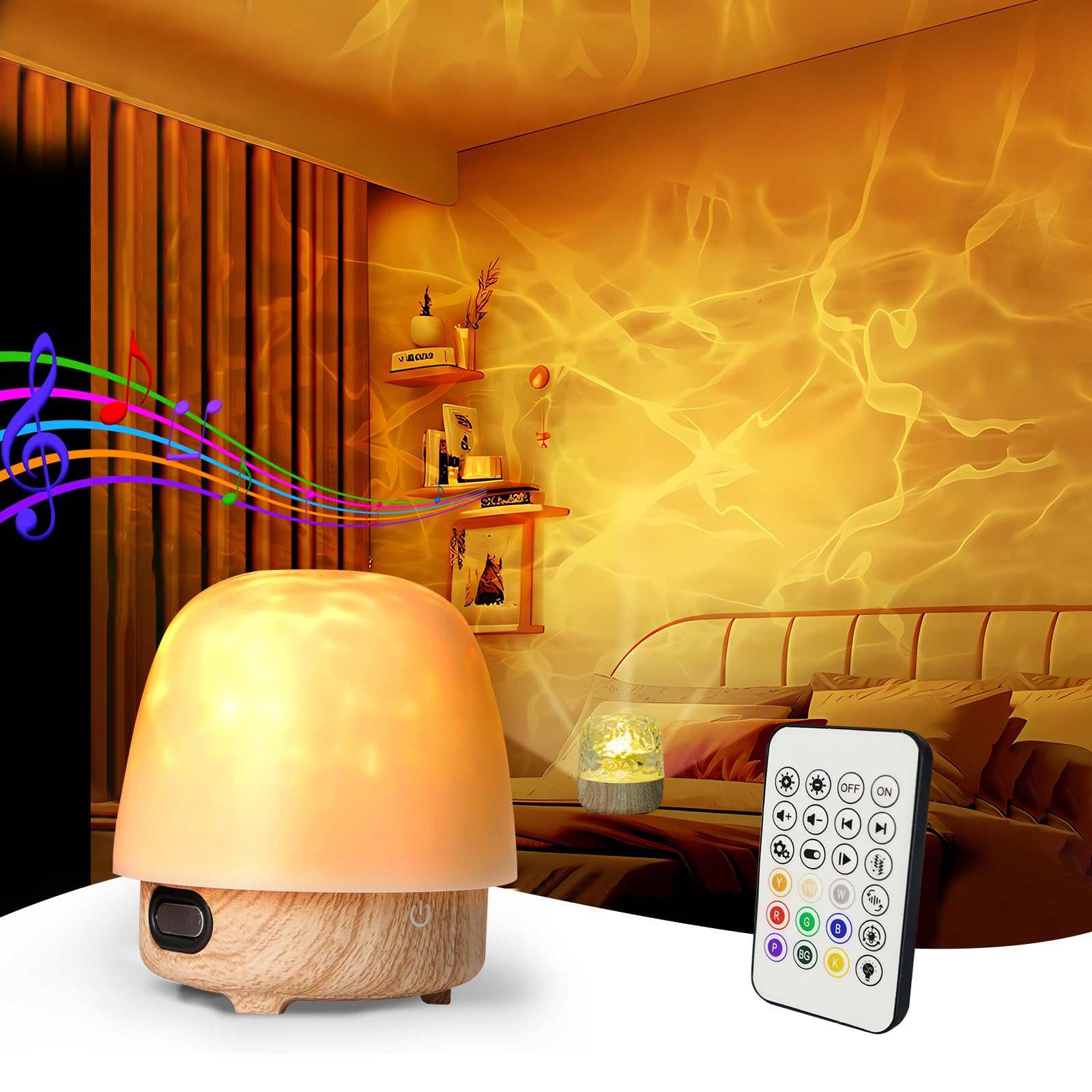 Galaxy Projector Light, Ocean Wave Projector Light with Bluetooth Speaker, 16 Colors Mushroom Lamp with Remote Control, Star Projector Cordless for Kids, Room Decor, Bedroom, Party, Gift