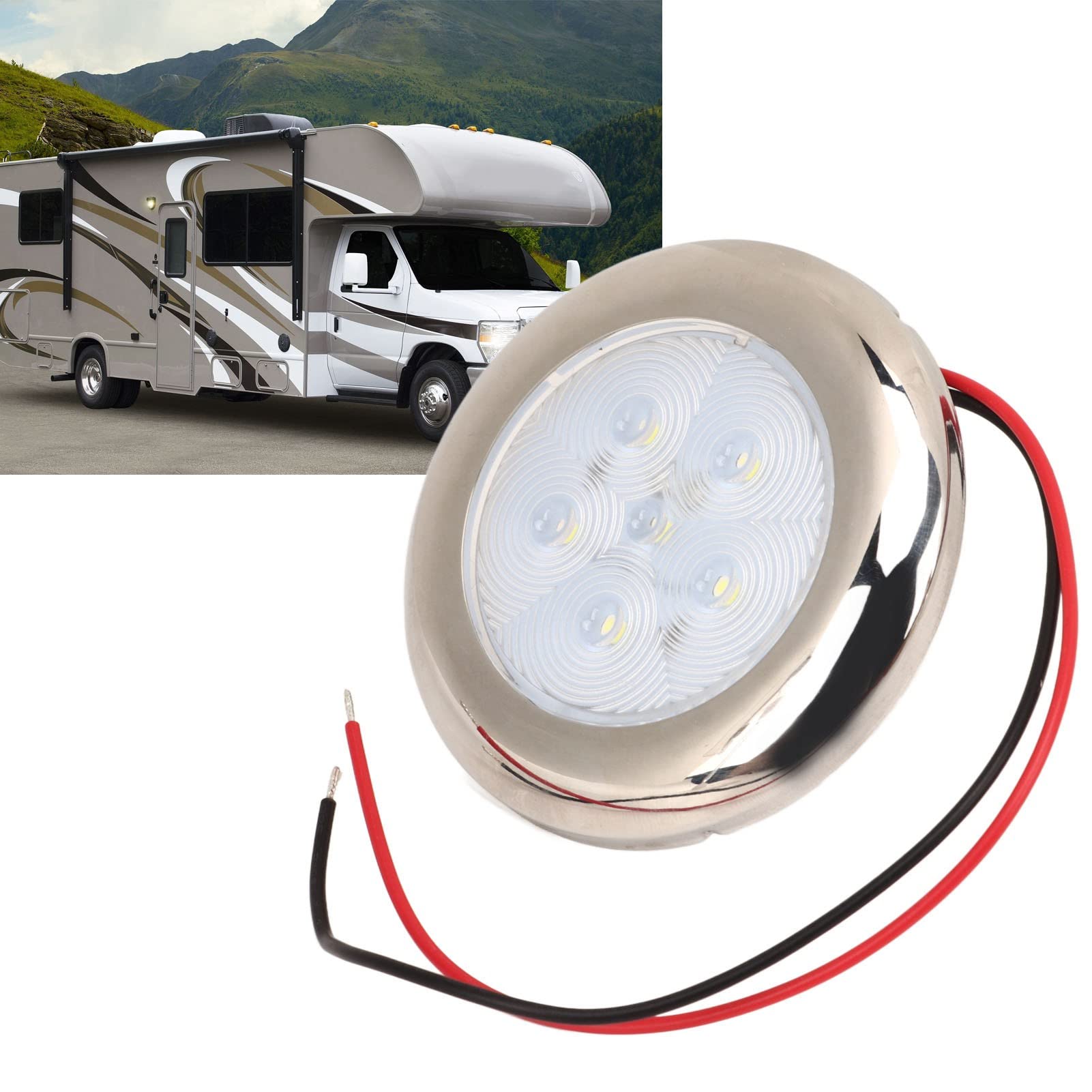 POCREATION 12V LED Ceiling Dome Light, IP65 Waterproof, High Brightness Cabin Light with 6 LED Chips for Yacht Boat RV Truck, White Lighting for Reading, Courtesy Light