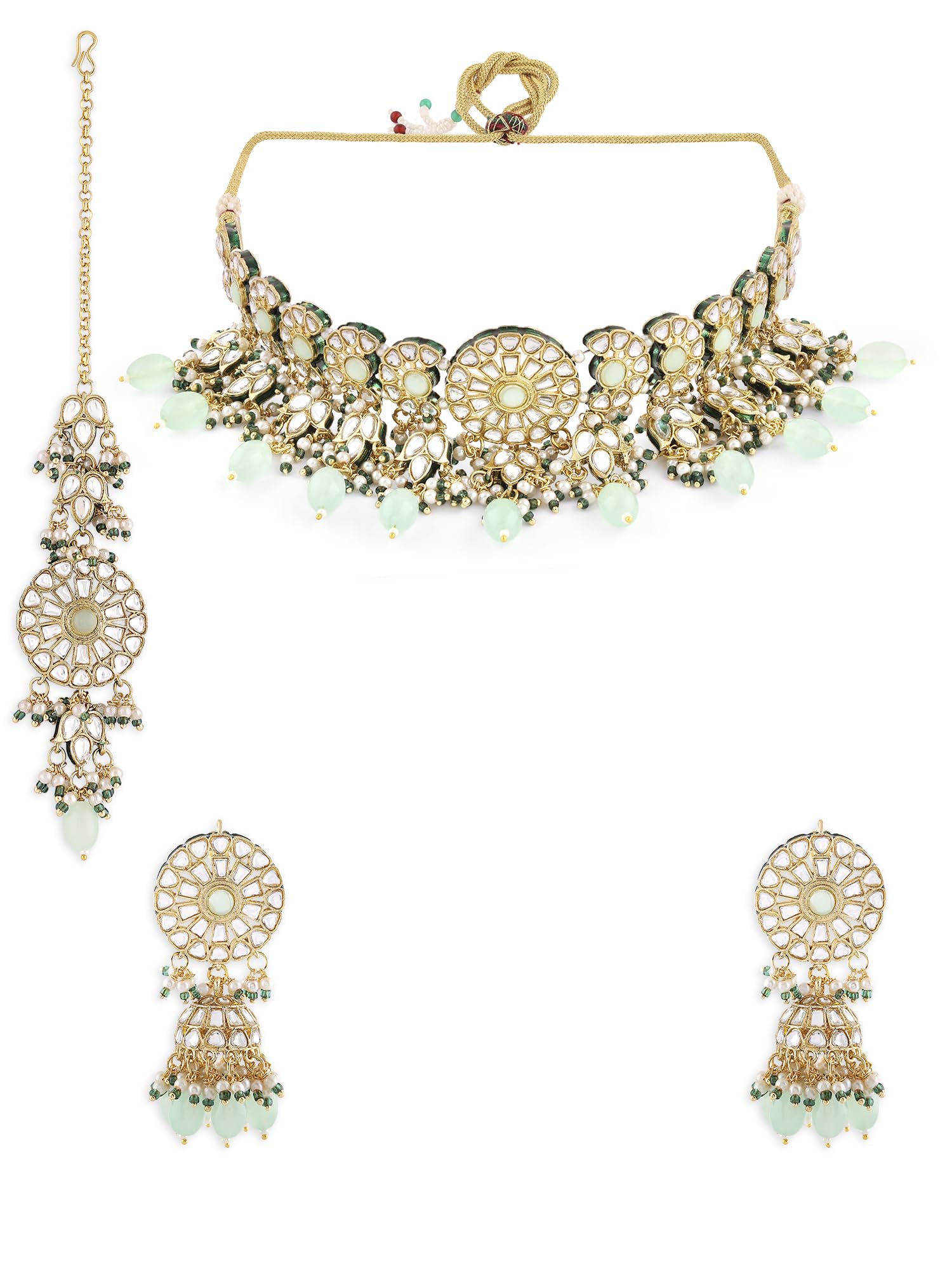 ZAVERI PEARLS Green Kundan Artificial Stones & Beads Choker Necklace Earring & Maangtikka Set For Women-ZPFK16938 (B0CN1CC1JD) Amazon Price History, Amazon Price Tracker