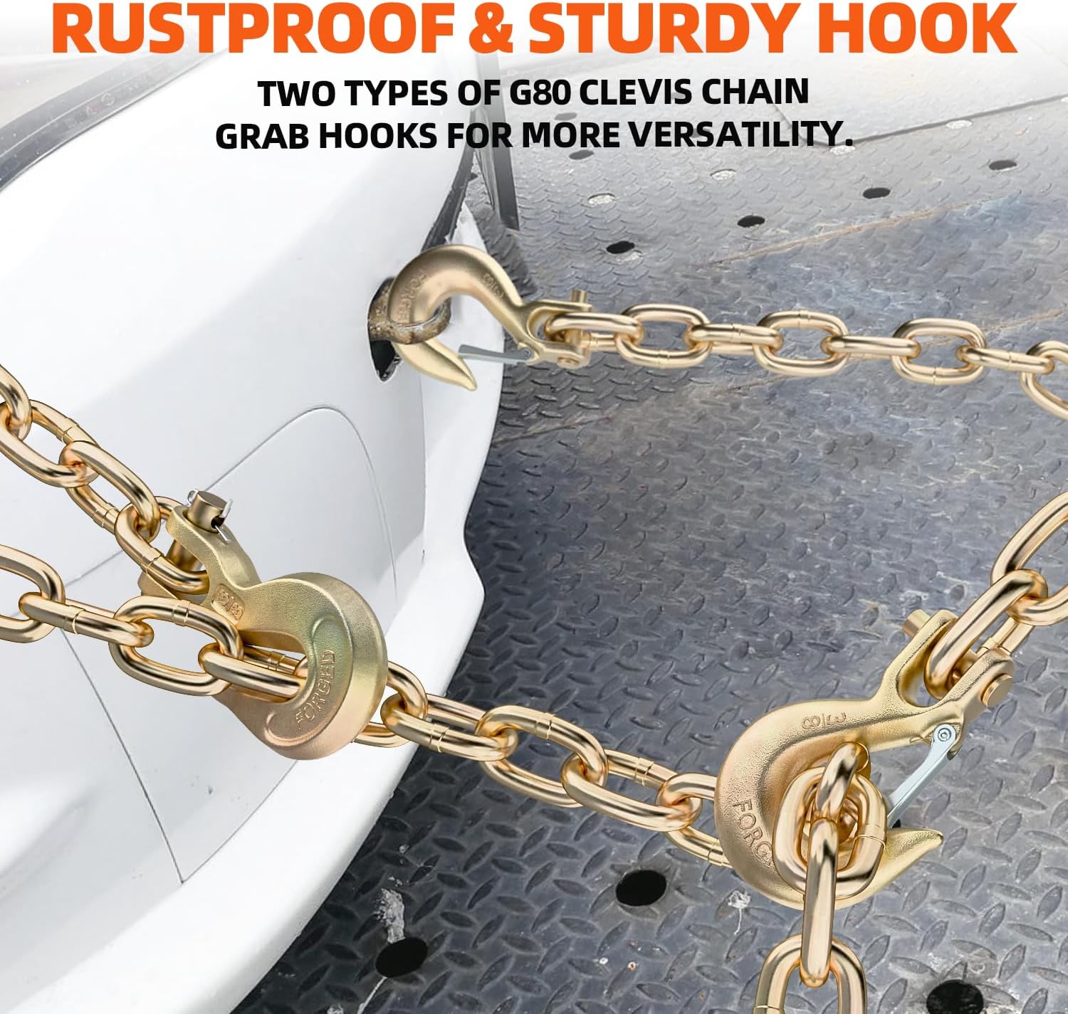 Ratchet Load Binders and Chains Set, 5/16"-3/8" Binders with 5/16" x 10 FT G80 Tow Chain, 7,100 lb WLL, 32,628 lb Break Strength, Includes 2 Self-Locking Hooks,Ideal for Truck Trailer Cargo Tie Downs