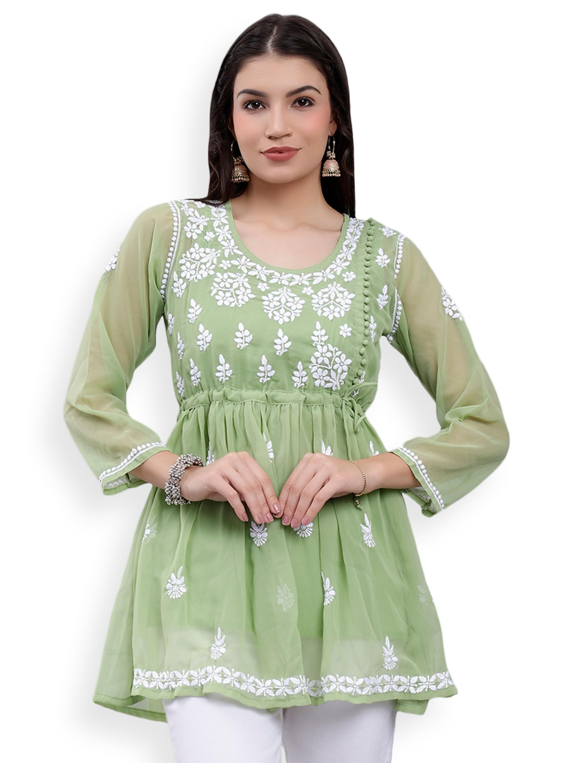 Hand Embroidered Georgette Lucknowi Chikankari Top with Slip SCL9083