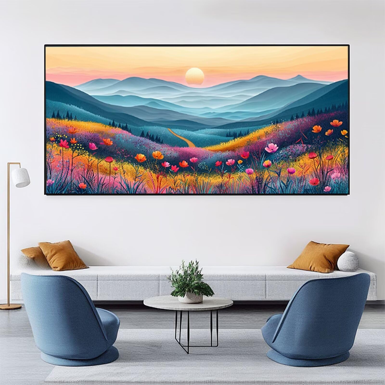 Malen Nach Zahlen XXL Berg Malen Nach Zahlen Erwachsene Mohn 60x120cm, Ohne Rahmen, DIY Paint by Numbers Set mit Acrylfarben und Pinseln, Knitterfreie Leinwand, Zimmer Deko, Geschenk für Frauen RB-424
