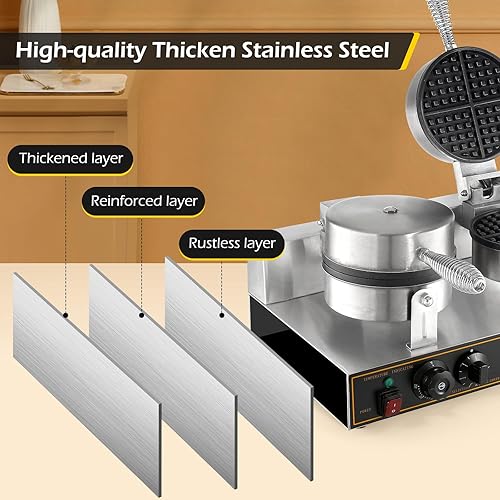 Miniatura 4 de Dyna-Living 110V 1200W Commercial Waffle Maker & 110V 2400W Double Heads Waffle Maker, Electric Waffle Iron Nonstick Waffle Bowl Maker for Household