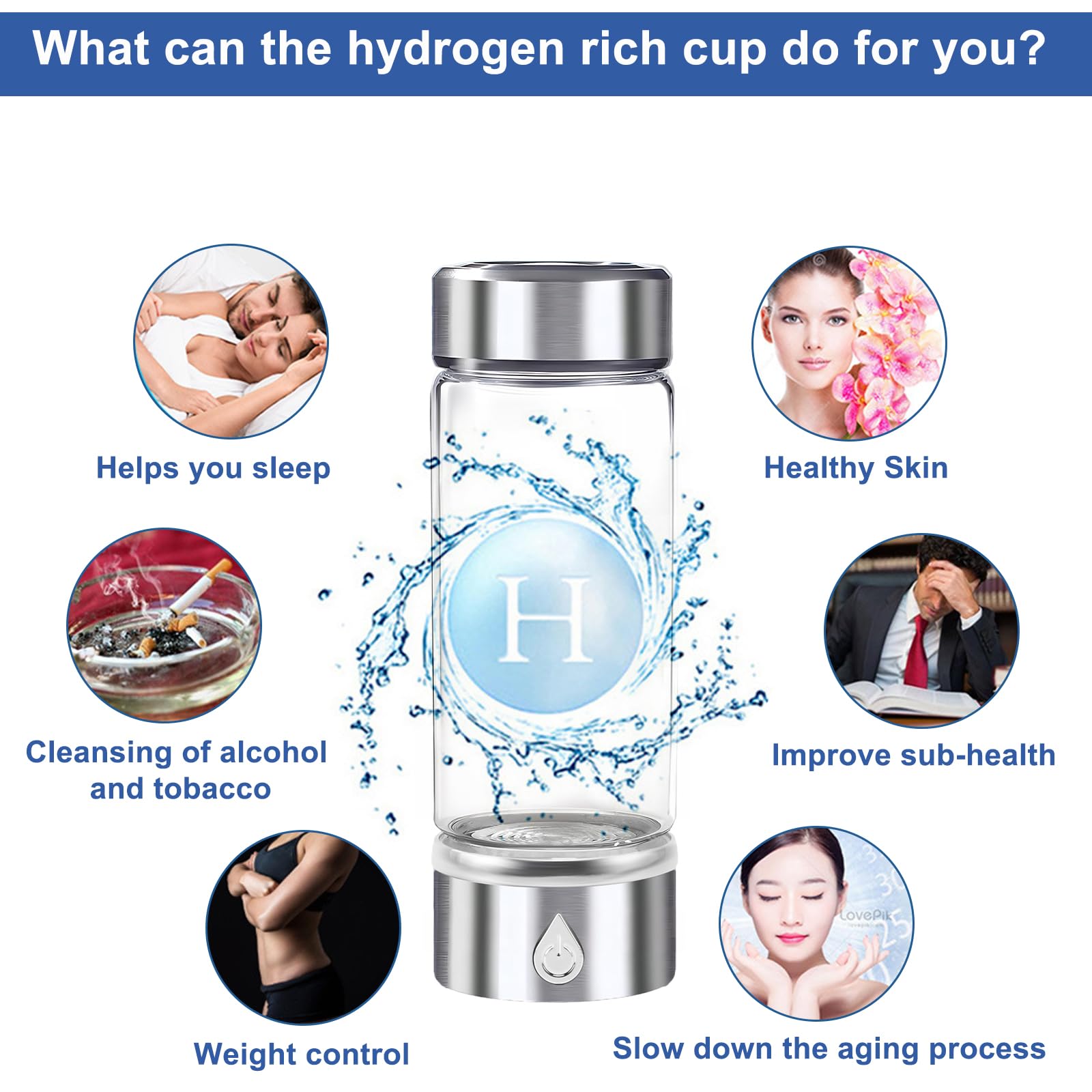 Botella de Agua de Hidrógeno de 420ml, Generador Portátil de Botella de Agua de Hidrógeno Botella de Agua Rica en Hidrógeno Jarra Ionizadora de Agua para Beber Diariamente