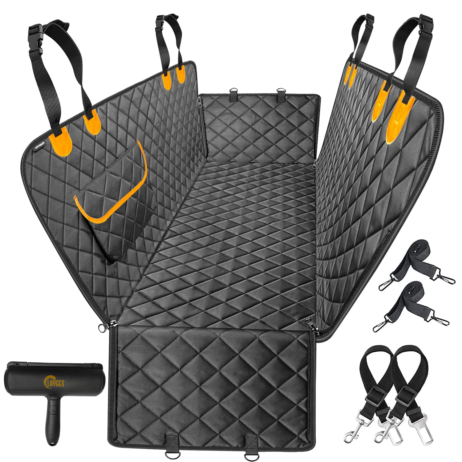 LAYGES Funda Asiento Coche Perro Antideslizante, Impermeable y Resiste arañazos-Proctector Asiento Coche Perro para Viajes con tu Mascota + quitapelos para Mascotas+2 Cinturones de Seguridad