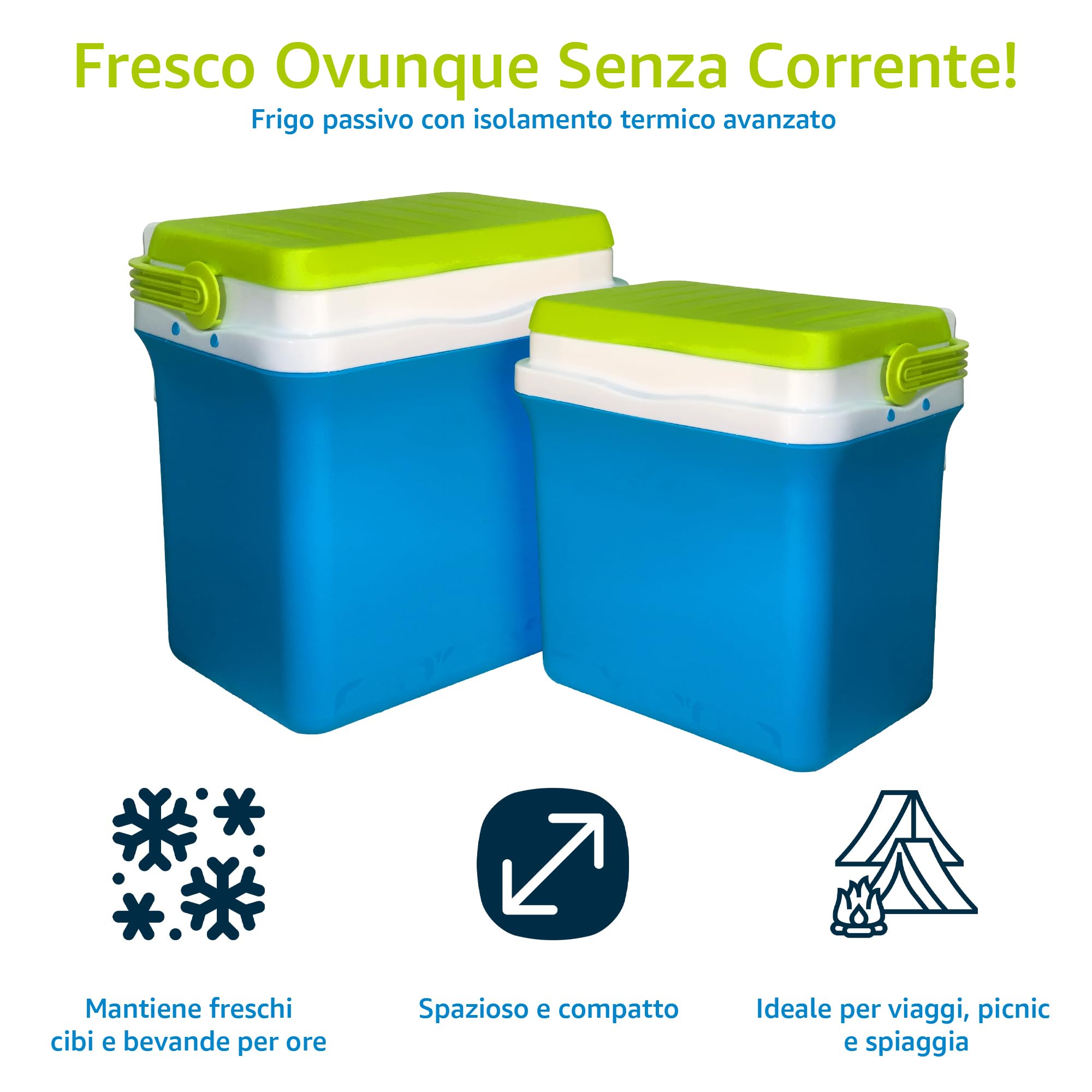 Sicignano | Frigo Box Frigorifero Portatile con Tavoletta Freezer 400ml – Maniglia Ergonomica, Adatto per Campeggio Picnic Attività all'Aria Aperta (Frigo Box + 4 Piastre, 29,5 lt)
