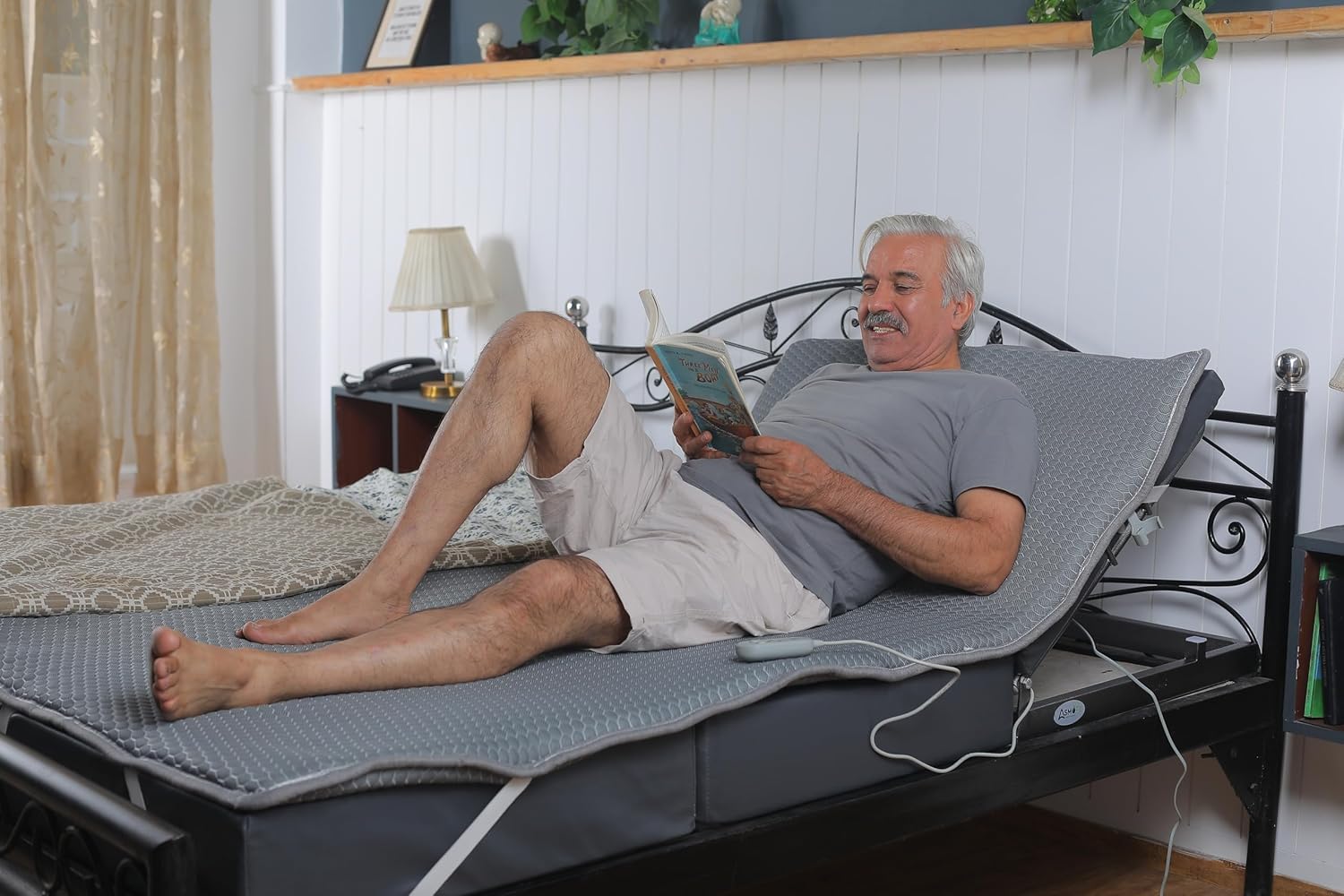 Asmofit Orthopedic Motorized Recliner Backrest with PU Foam Mattress, for Patients at Home, Elders & Pregnant Women, Hospital Use, Remote Controlled (Soft Memory Foam 1", Grey)