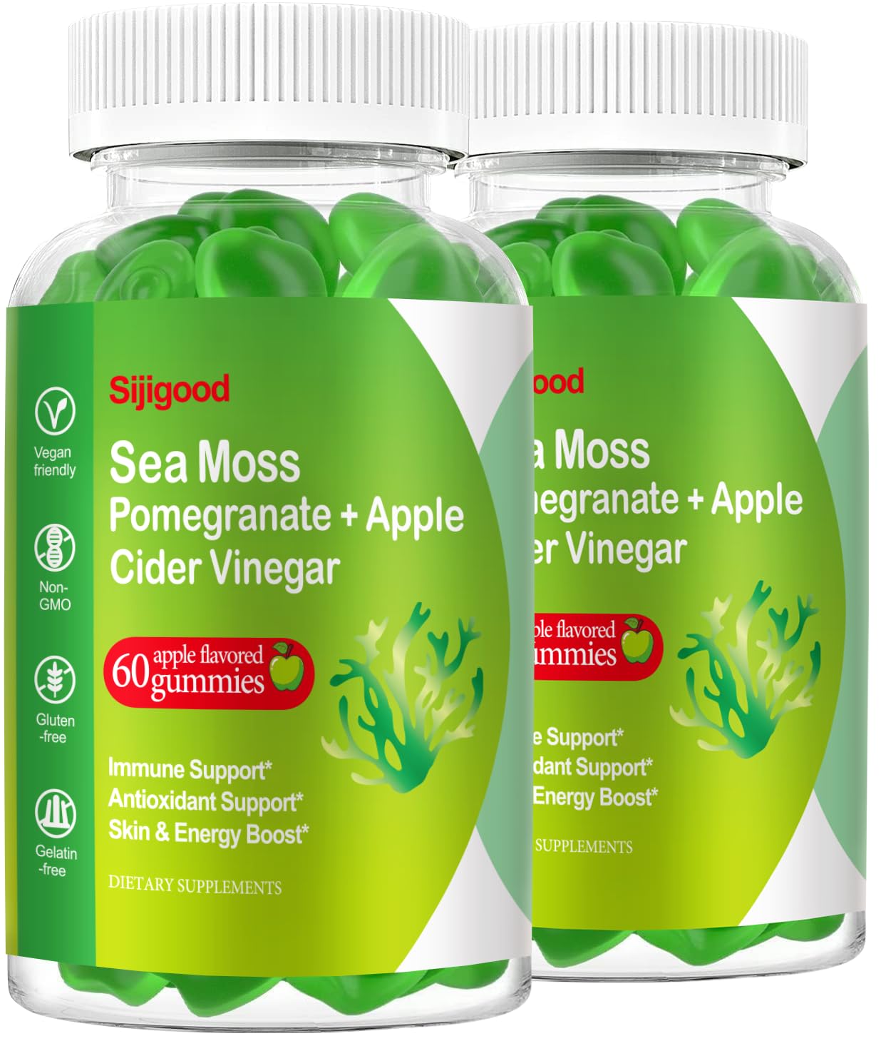 SijigoodOrganic Irish Sea Moss Gummies with Pomegranate, Beet Root, Chlorophyll, Digestion Energy Skin Hair & Immunity, Adults Kids Women Men, 120 Gummies