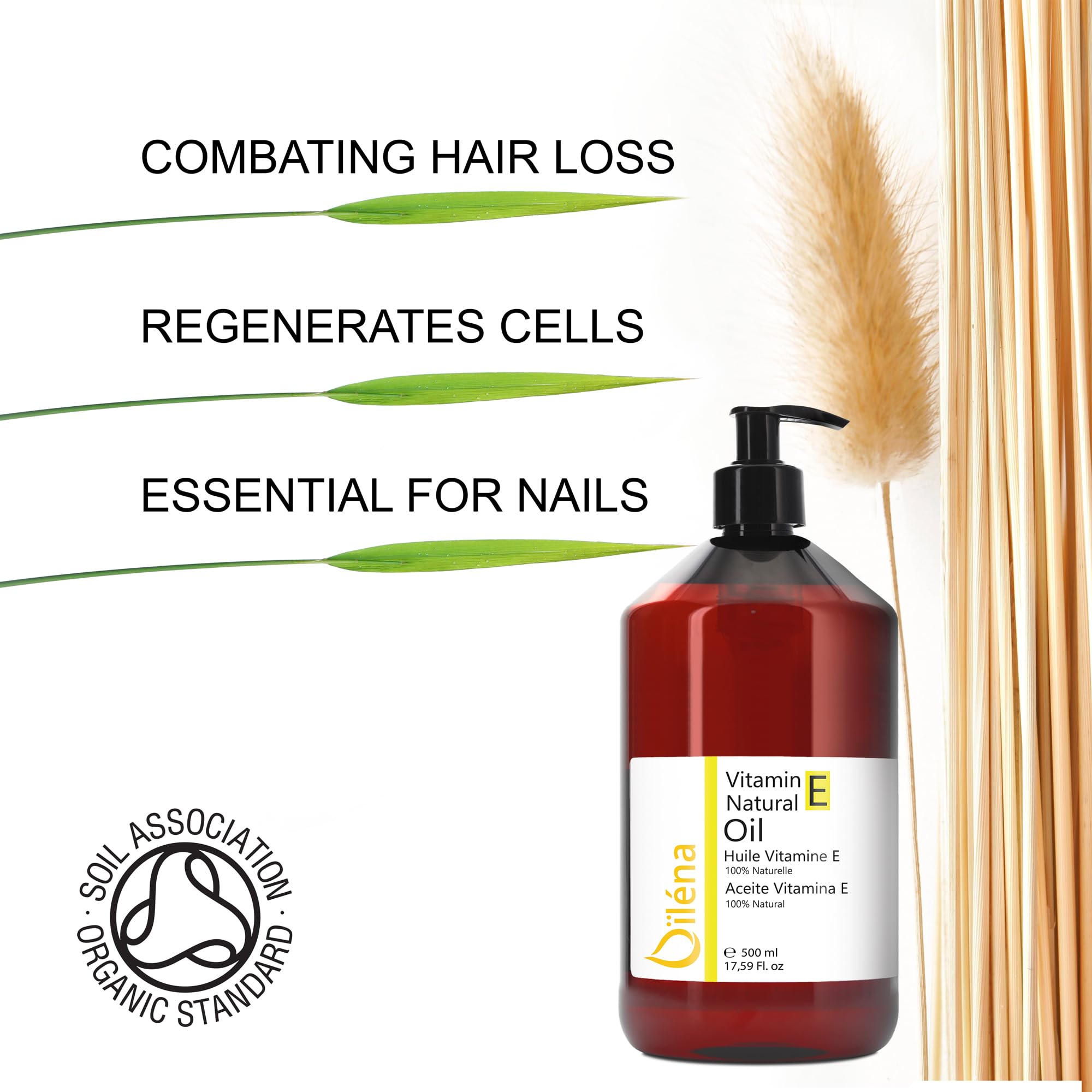100% Naturalny Olej z Witaminą E 500ml | Wegański Antyoksydant | Nawilżanie i Regeneracja Skóry | Ochrona i Odżywianie Włosów | Poprawa Wyglądu Paznokci