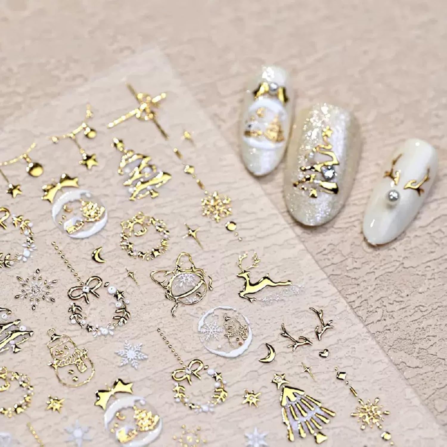 5D Embossed Nail Art Stickers White Flowers Nail Stickers Wedding Hollow Nail Decals with Designs Pearl Self Adhesive Stickers DIY Acrylic Nail Supplies Accessories