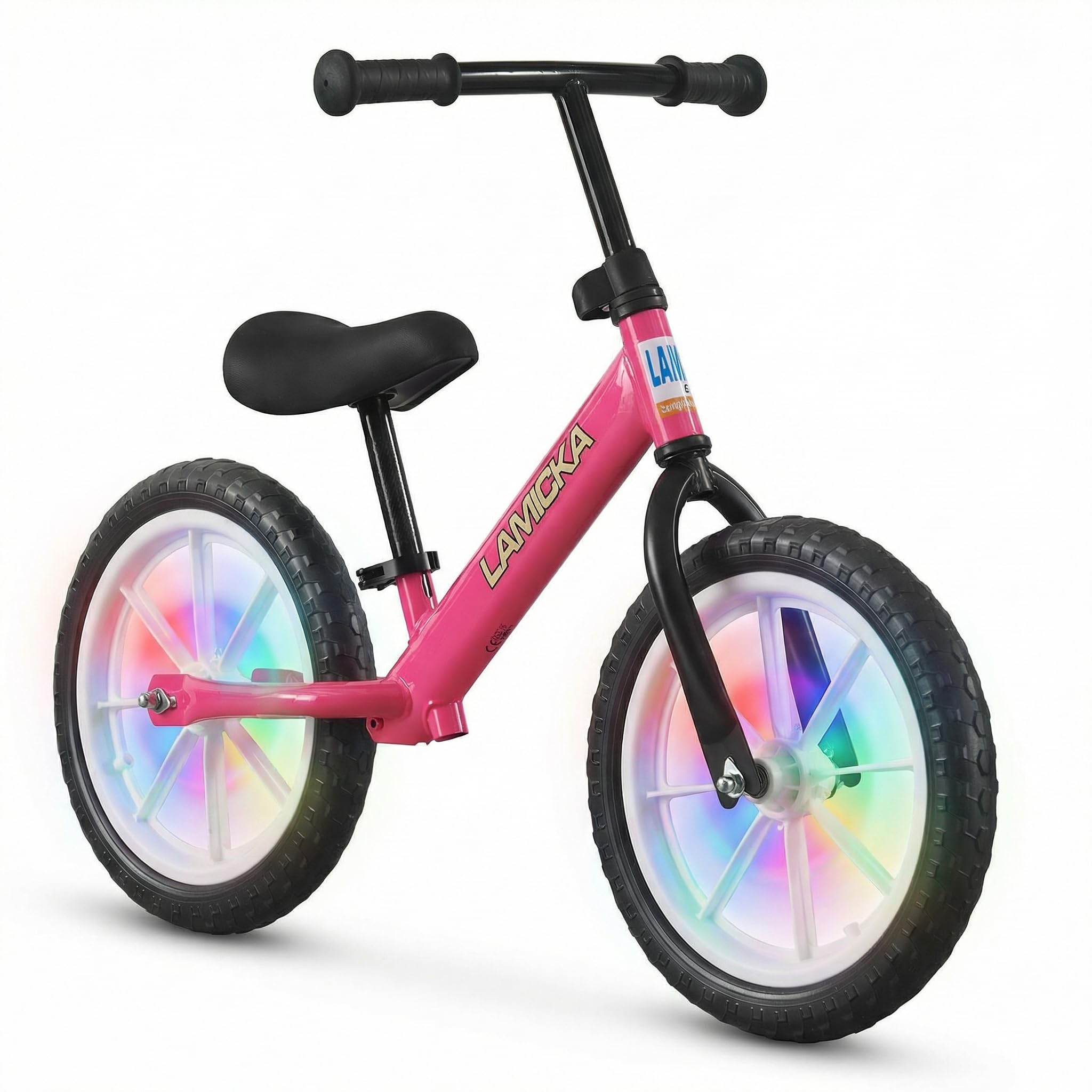 LSLIFE 14 Inch Balance Bike with LED Lights, Training Bicycle for 2-6 Years Old Boys Girls First No Pedal Bike with Parking Stand (14 Inch, Pink)
