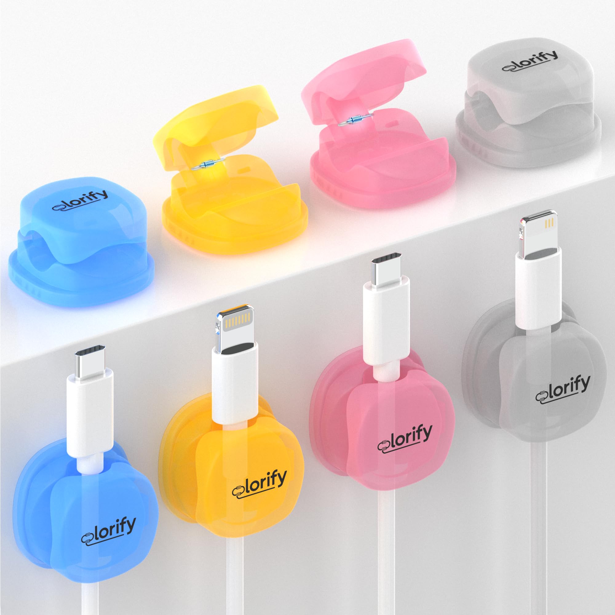 Paquete de 8 clips adhesivos para cables de escritorio, mesita de noche, laptop, clips de carga de teléfono y organizador de cables de coche para el hogar, oficina y gestión de cables de carga