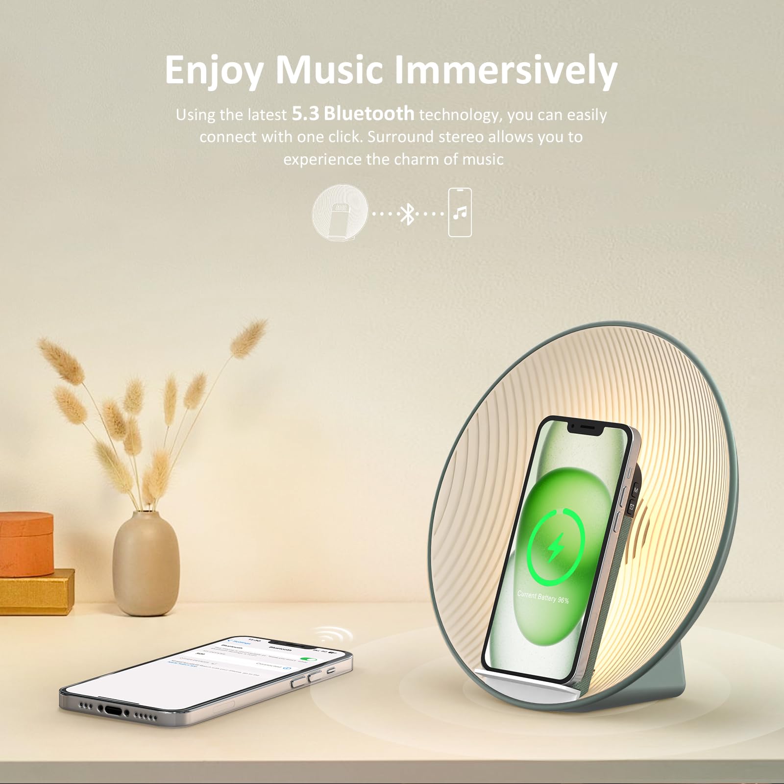 COLSUR Sunrise Simulation Alarm Clock, Wireless Charging, White Sound Device with 7 Natural Baby Sounds, Bluetooth Speaker and Sleep Function (Gift