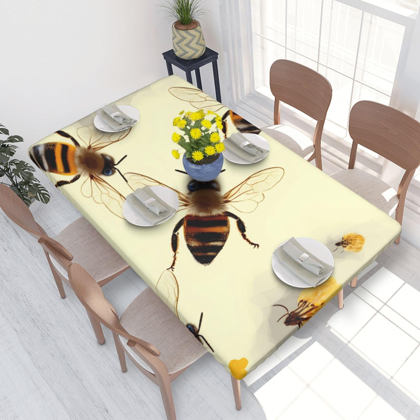 DCARSETCV honey bee Printed 4FT Waterproof Tablecloth with Elastic Edged Protect & Decor Your Table, Oil-proof Washable Table Cloth Cover for Dinner Picnic Party