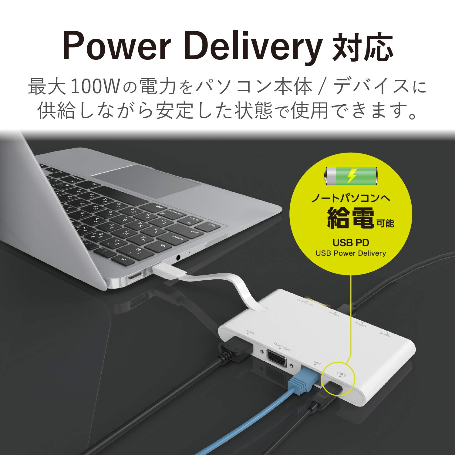 エレコム ドッキングステーション USB-C ハブ PD対応 DST-C05WH