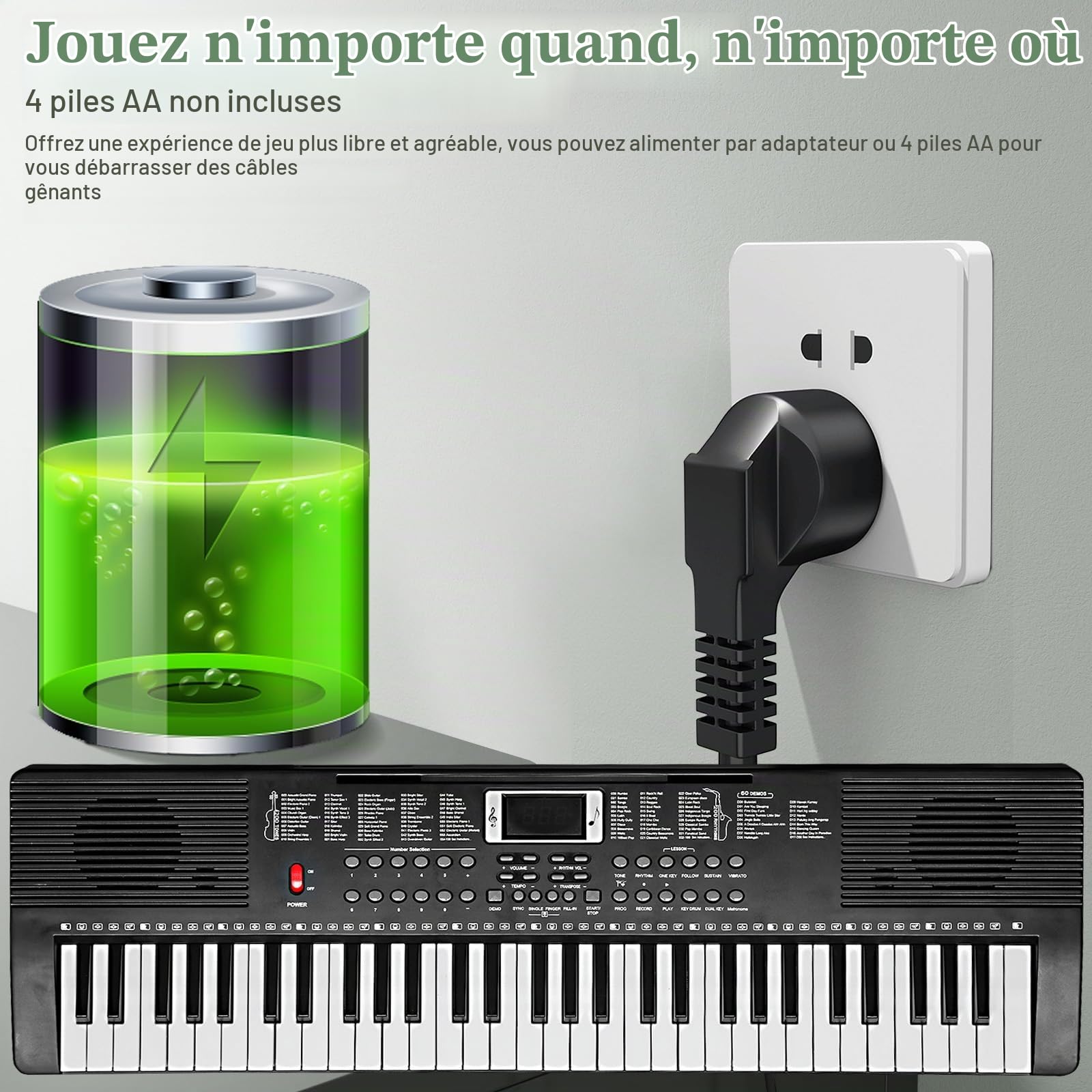 Bonnlo GEP-203 Clavier Piano 61 Touches avec Support & Tabouret de Piano, Haut-Parleurs Intégrés, Casque, Microphone, Pupitre, Écran LED, 3 Modes d'apprentissage pour Piano Débutants, Noir